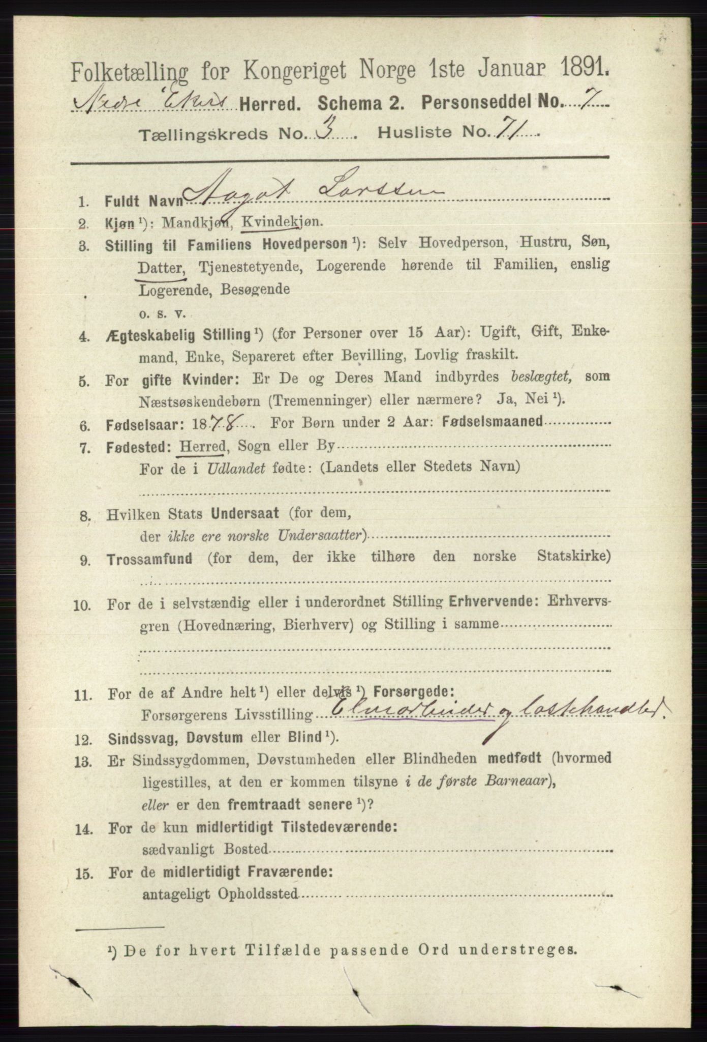 RA, 1891 census for 0625 Nedre Eiker, 1891, p. 1579