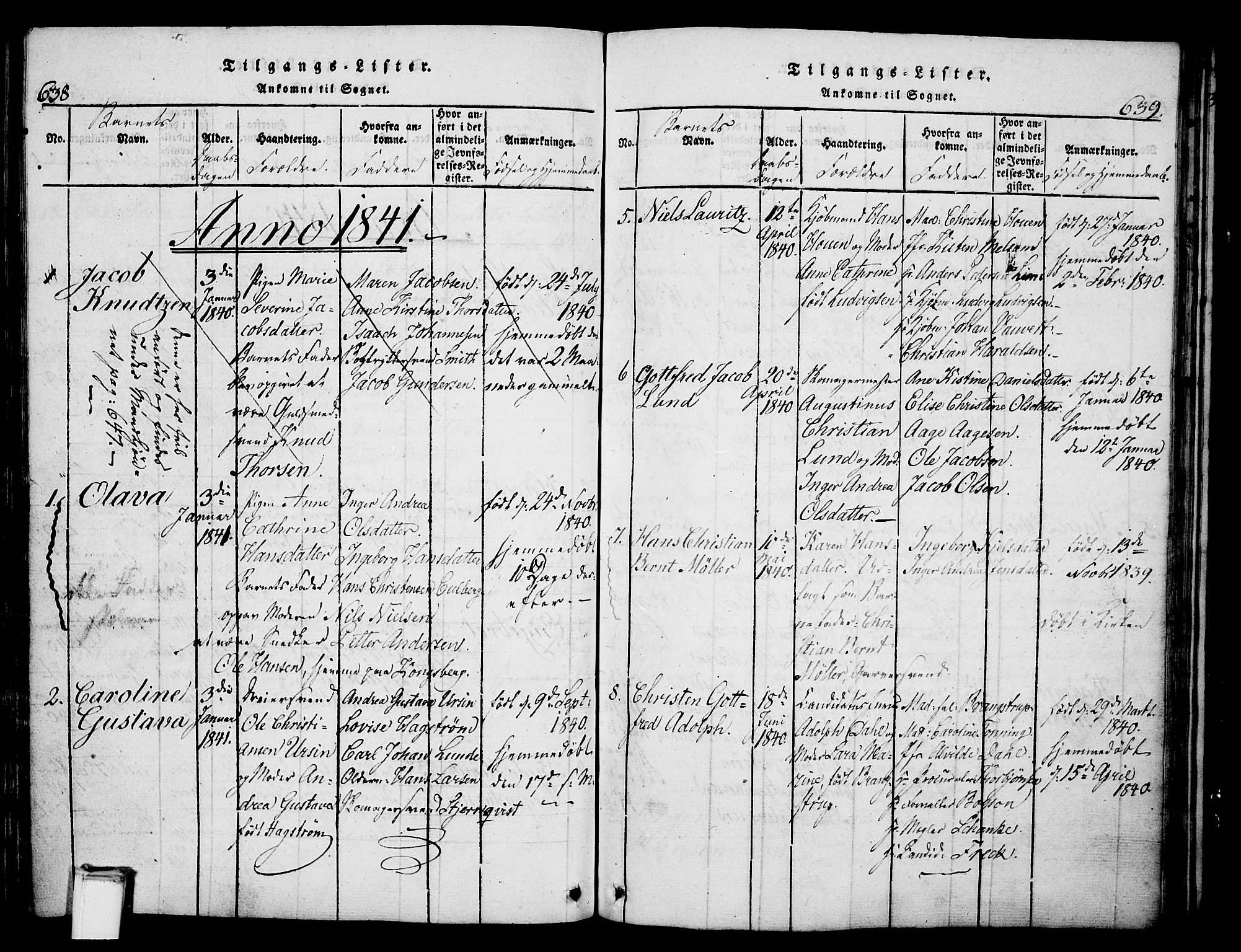 Skien kirkebøker, AV/SAKO-A-302/G/Ga/L0002: Parish register (copy) no. 2, 1814-1842, p. 638-639