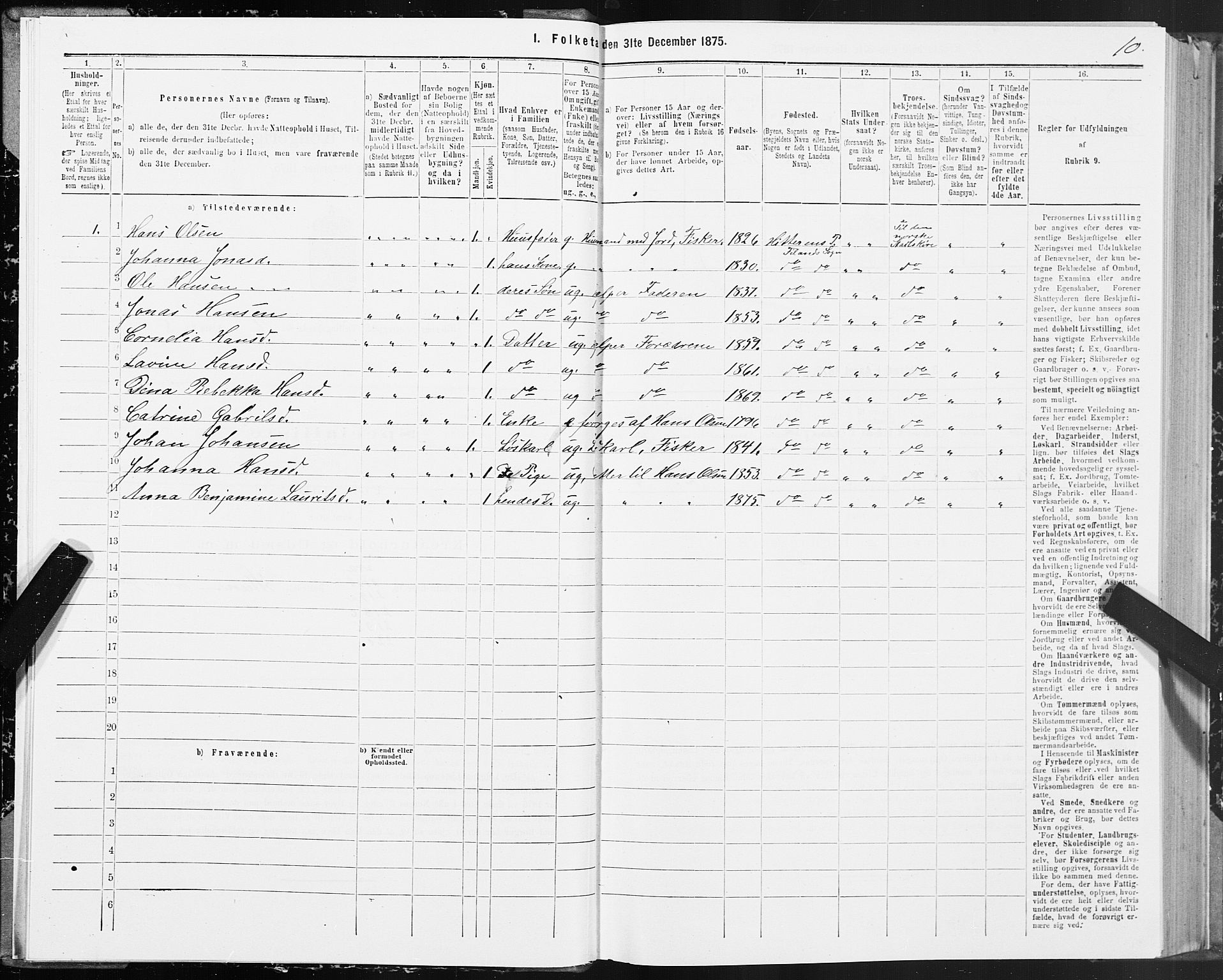 SAT, 1875 census for 1617P Hitra, 1875, p. 1010