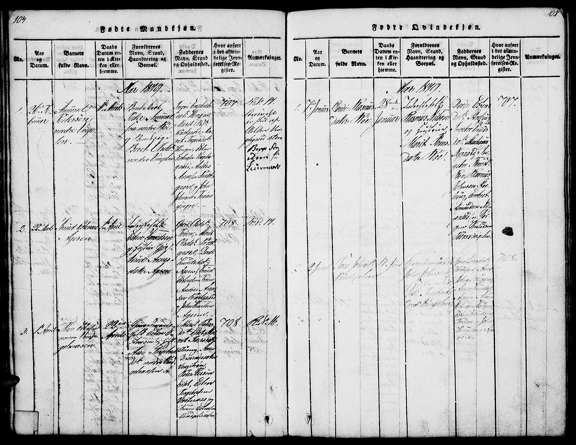Tolga prestekontor, SAH/PREST-062/L/L0003: Parish register (copy) no. 3, 1815-1862, p. 104-105