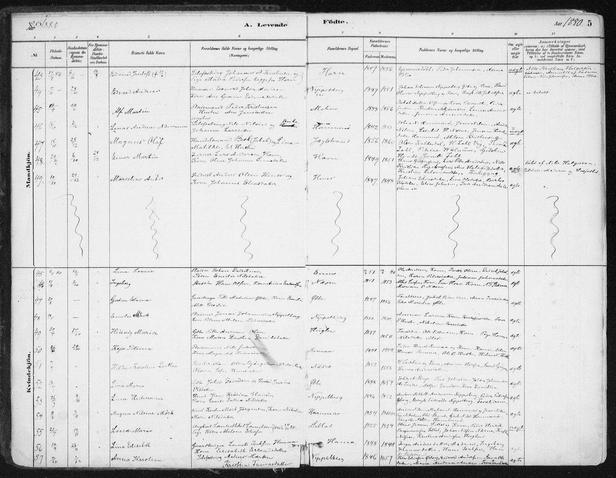 Ministerialprotokoller, klokkerbøker og fødselsregistre - Nordland, AV/SAT-A-1459/838/L0552: Parish register (official) no. 838A10, 1880-1910, p. 5