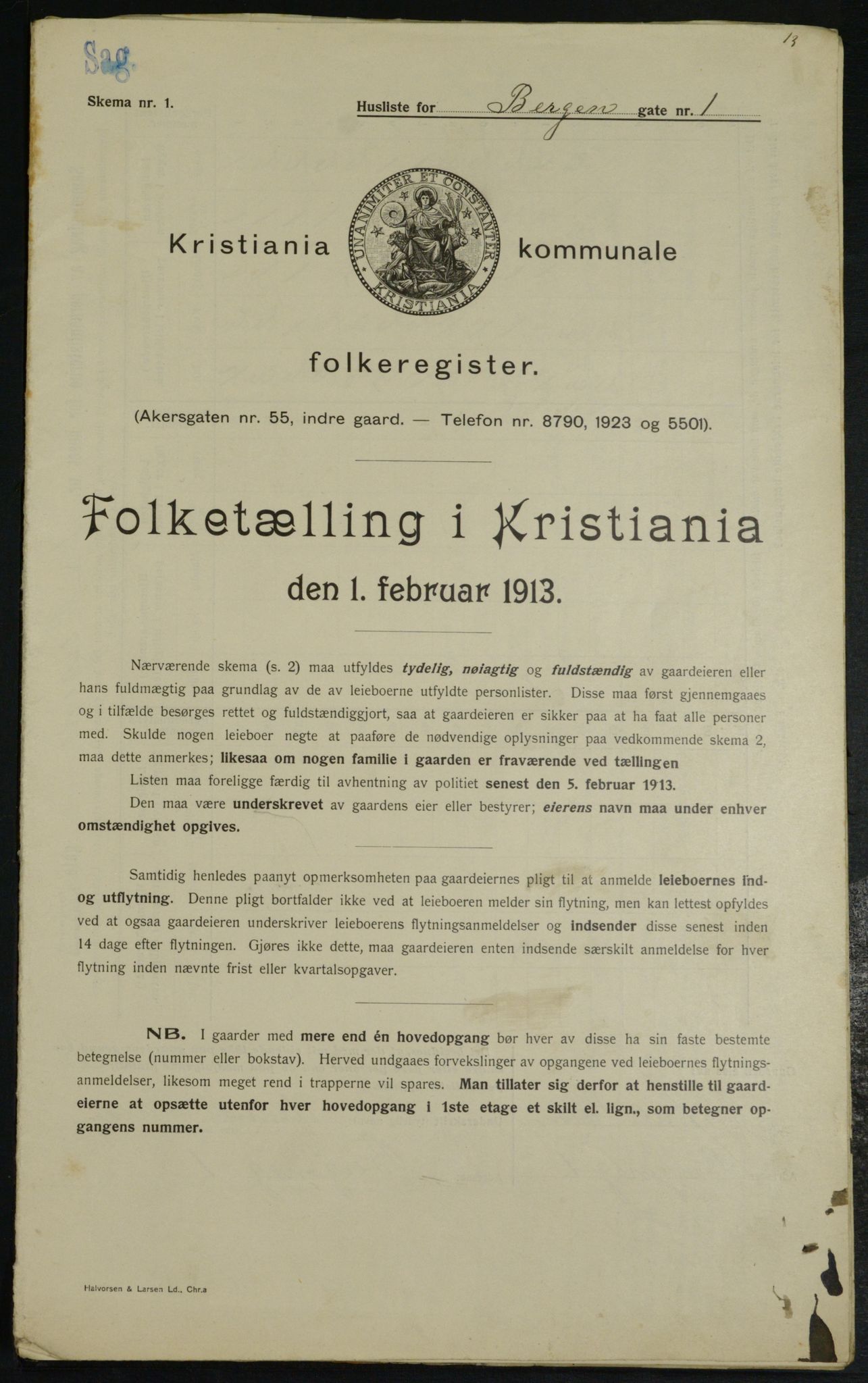 OBA, Municipal Census 1913 for Kristiania, 1913, p. 3532