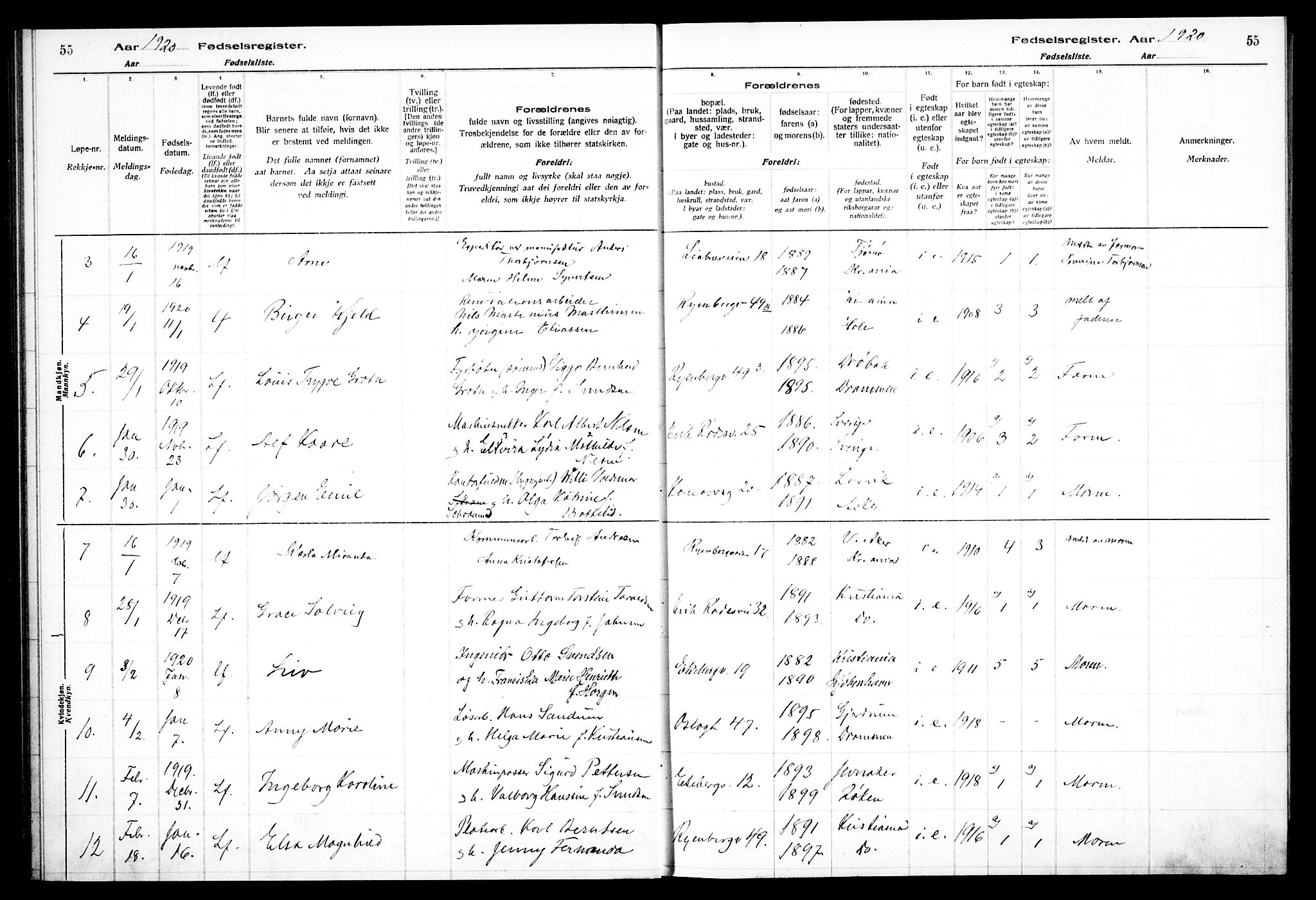 Gamlebyen prestekontor Kirkebøker, AV/SAO-A-10884/J/Ja/L0001: Birth register no. 1, 1916-1936, p. 55