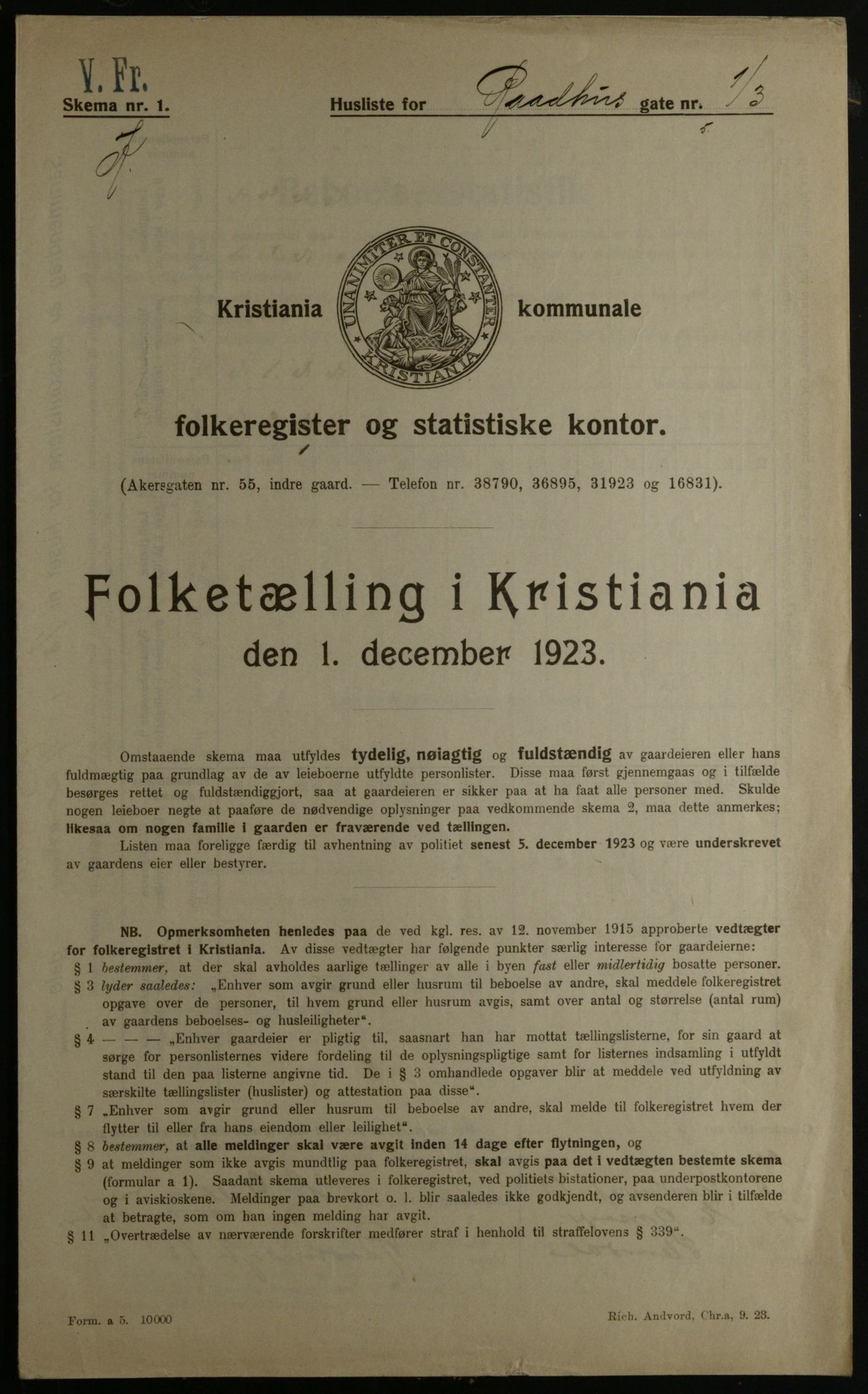 OBA, Municipal Census 1923 for Kristiania, 1923, p. 95301