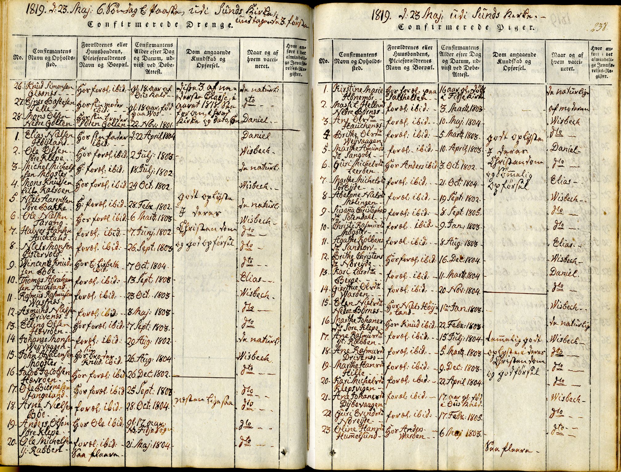 Sund sokneprestembete, SAB/A-99930: Parish register (official) no. A 11, 1814-1825, p. 238