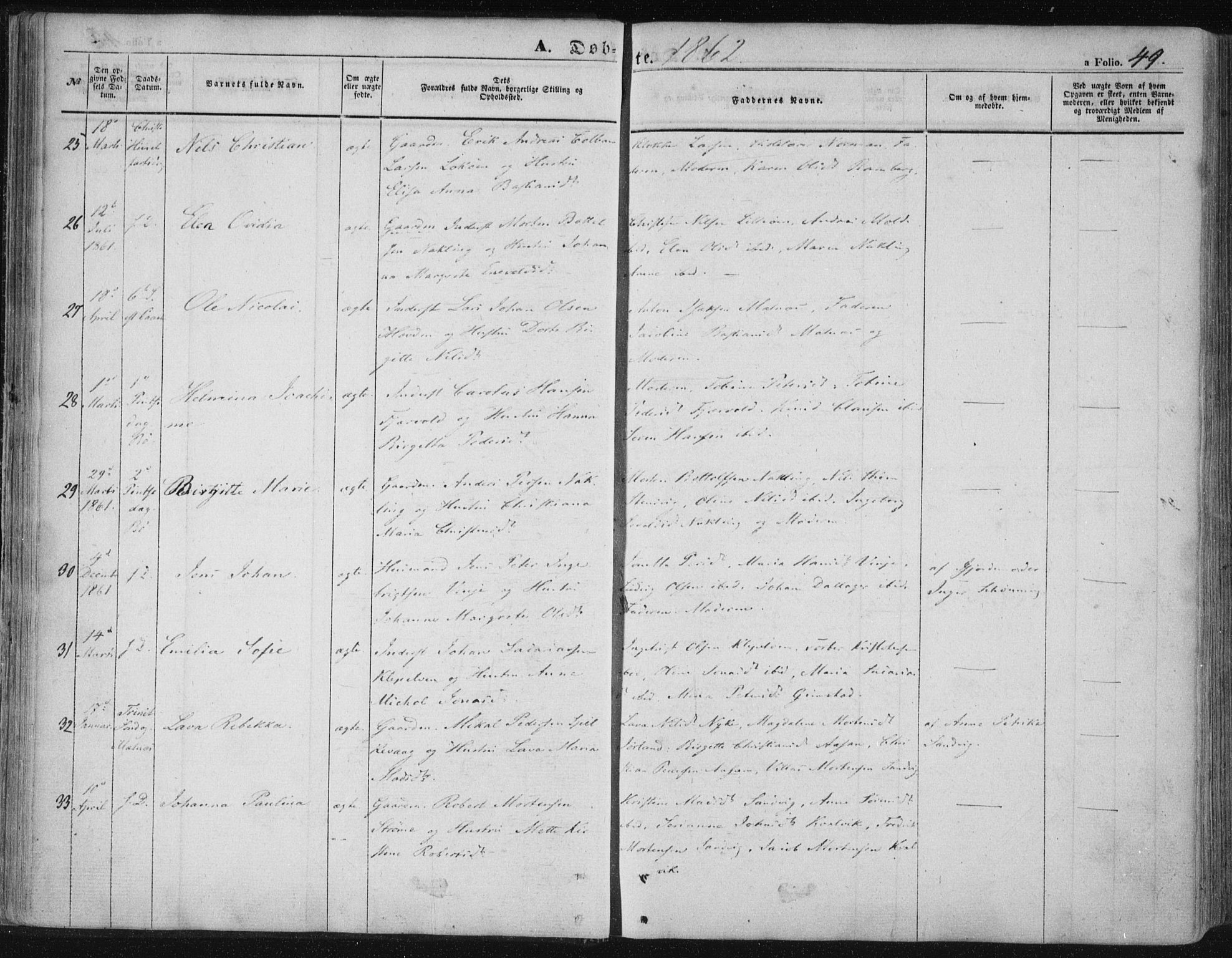 Ministerialprotokoller, klokkerbøker og fødselsregistre - Nordland, SAT/A-1459/891/L1300: Parish register (official) no. 891A05, 1856-1870, p. 49