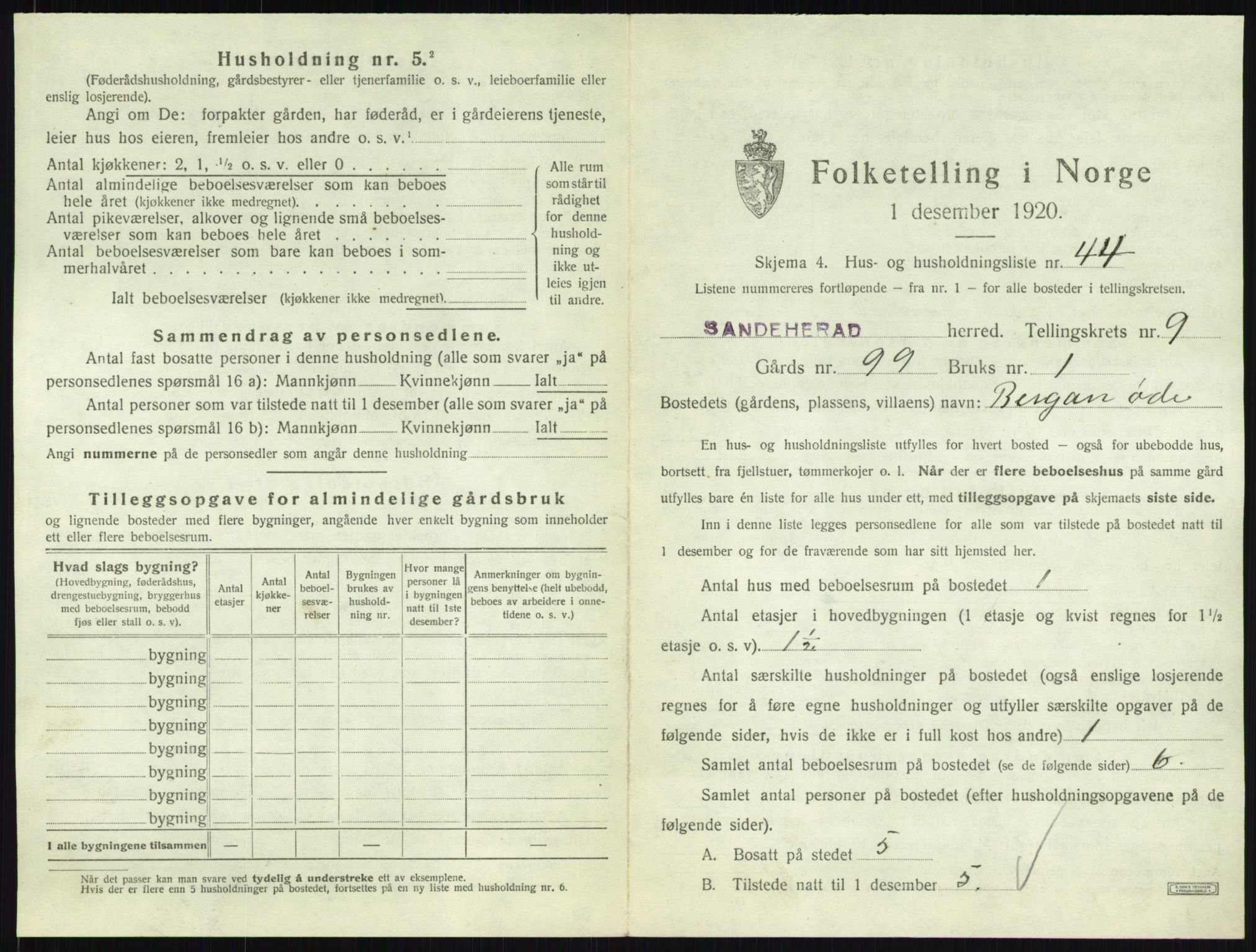 SAKO, 1920 census for Sandeherred, 1920, p. 2025