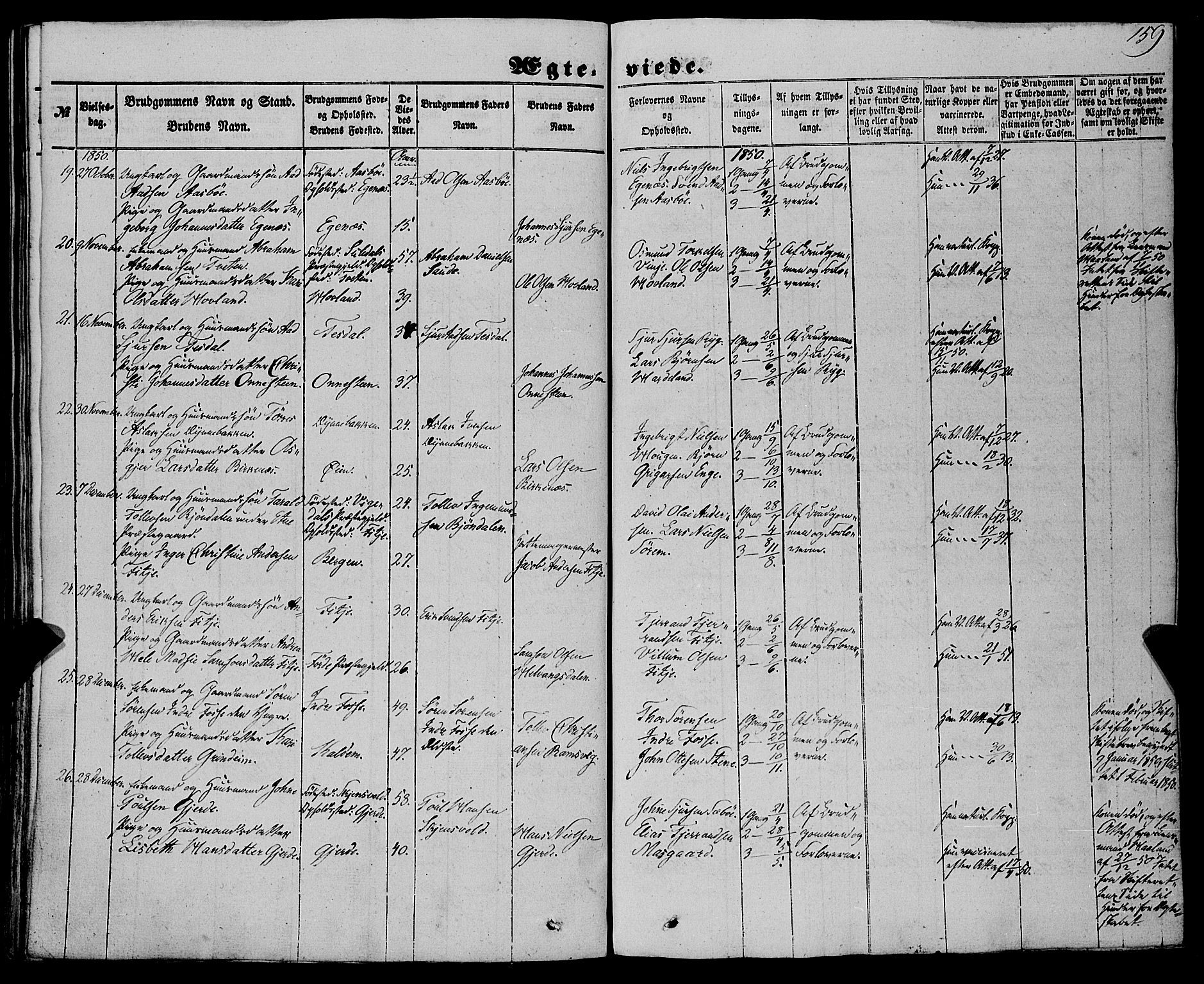 Etne sokneprestembete, SAB/A-75001/H/Haa: Parish register (official) no. A 8, 1848-1862, p. 159