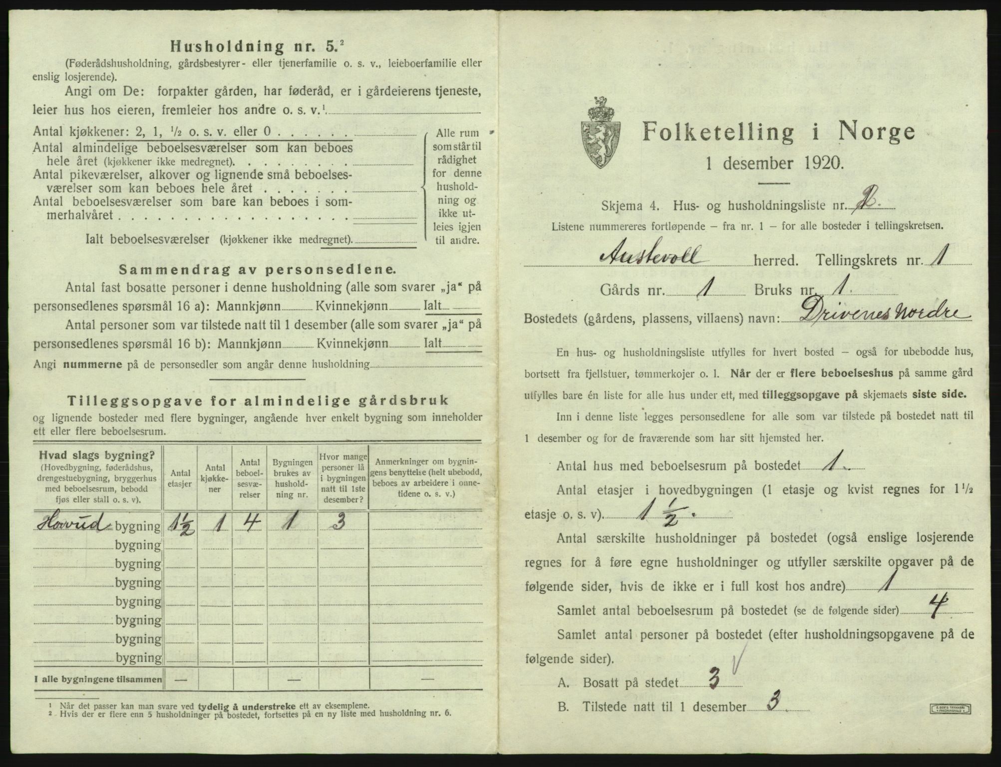 SAB, 1920 census for Austevoll, 1920, p. 45