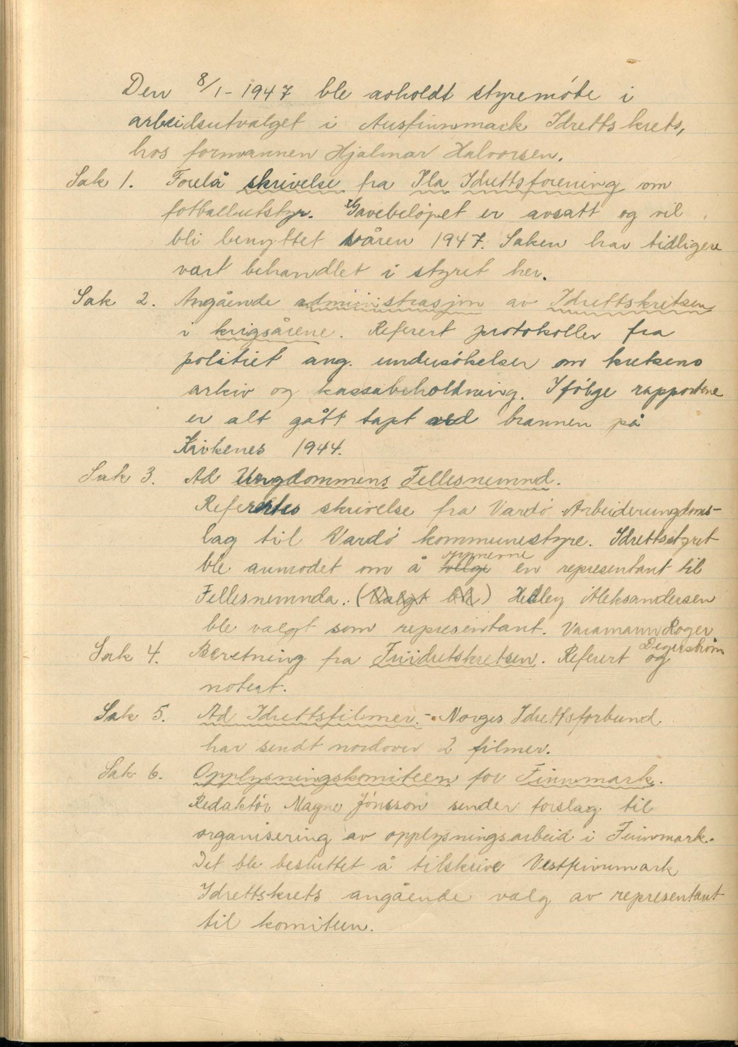 Aust-Finnmark Idrettskrets , FMFB/A-1041/A/L0001: Møteprotokoll for interimstyre, 1945-1951, p. 91