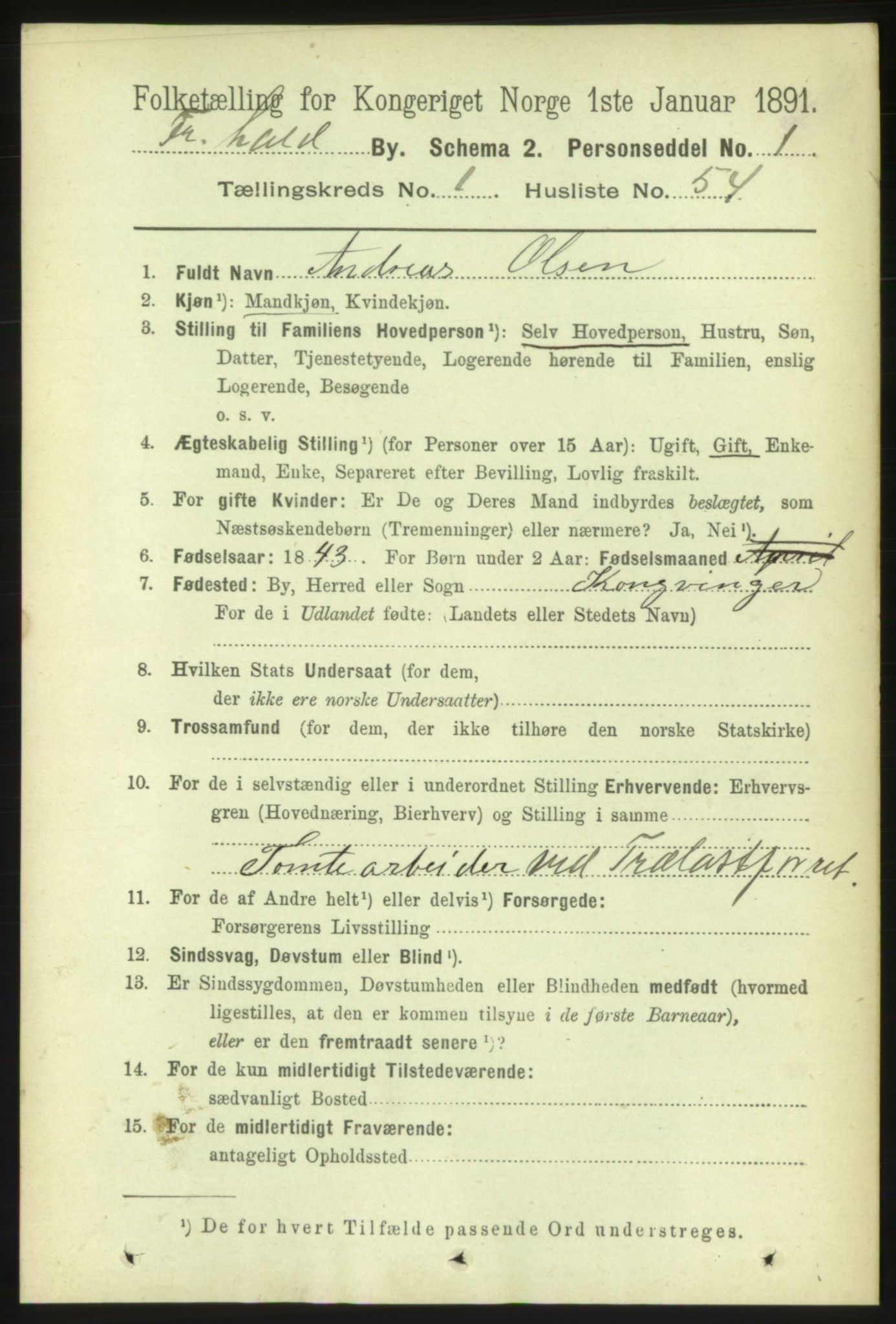 RA, 1891 census for 0101 Fredrikshald, 1891, p. 2410