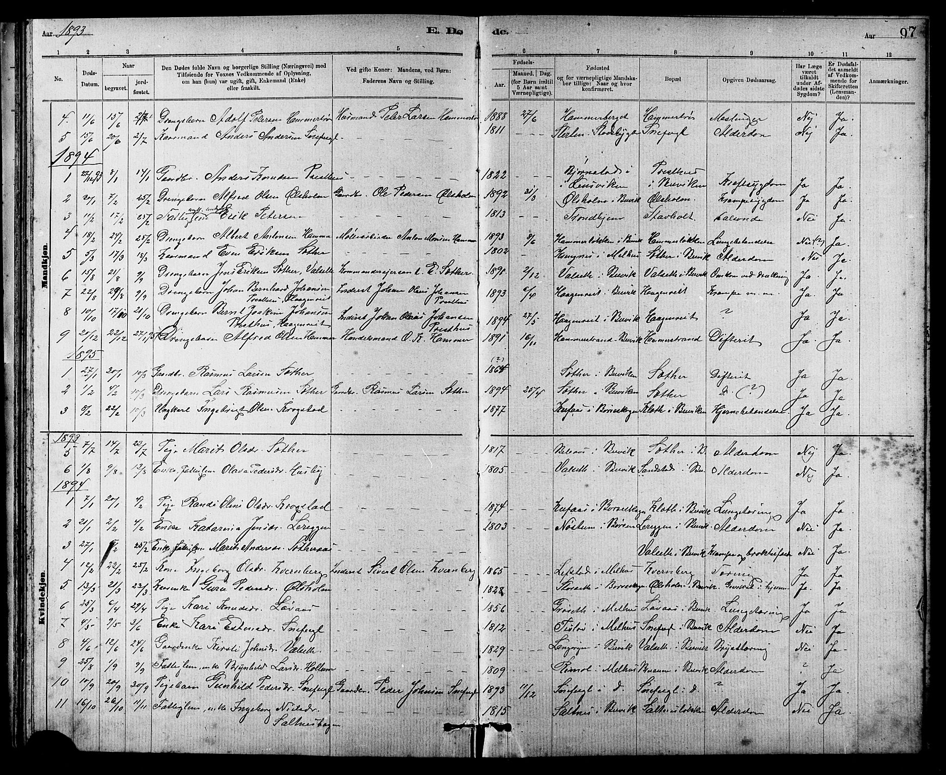 Ministerialprotokoller, klokkerbøker og fødselsregistre - Sør-Trøndelag, AV/SAT-A-1456/666/L0790: Parish register (copy) no. 666C03, 1885-1908, p. 97