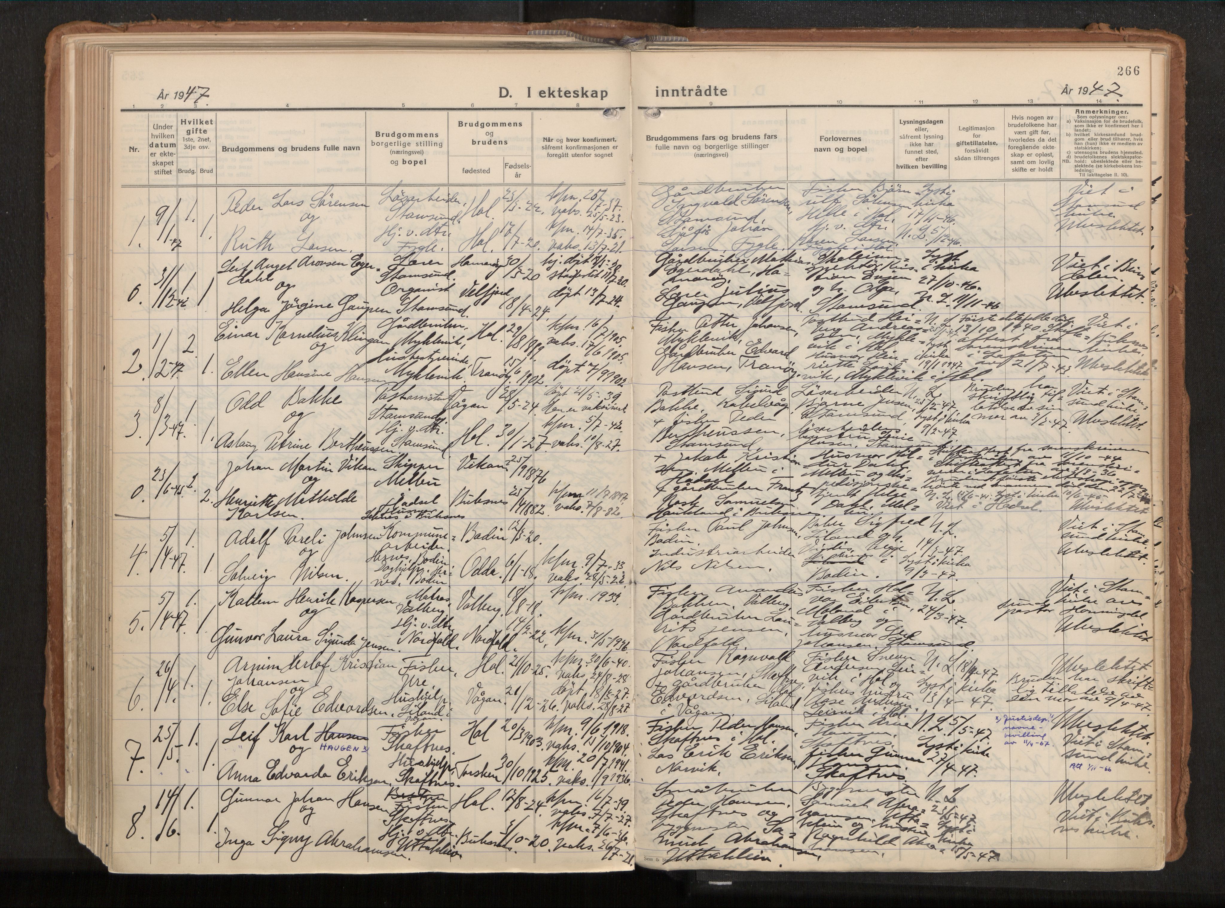 Ministerialprotokoller, klokkerbøker og fødselsregistre - Nordland, AV/SAT-A-1459/882/L1182: Parish register (official) no. 882A04, 1932-1950, p. 266