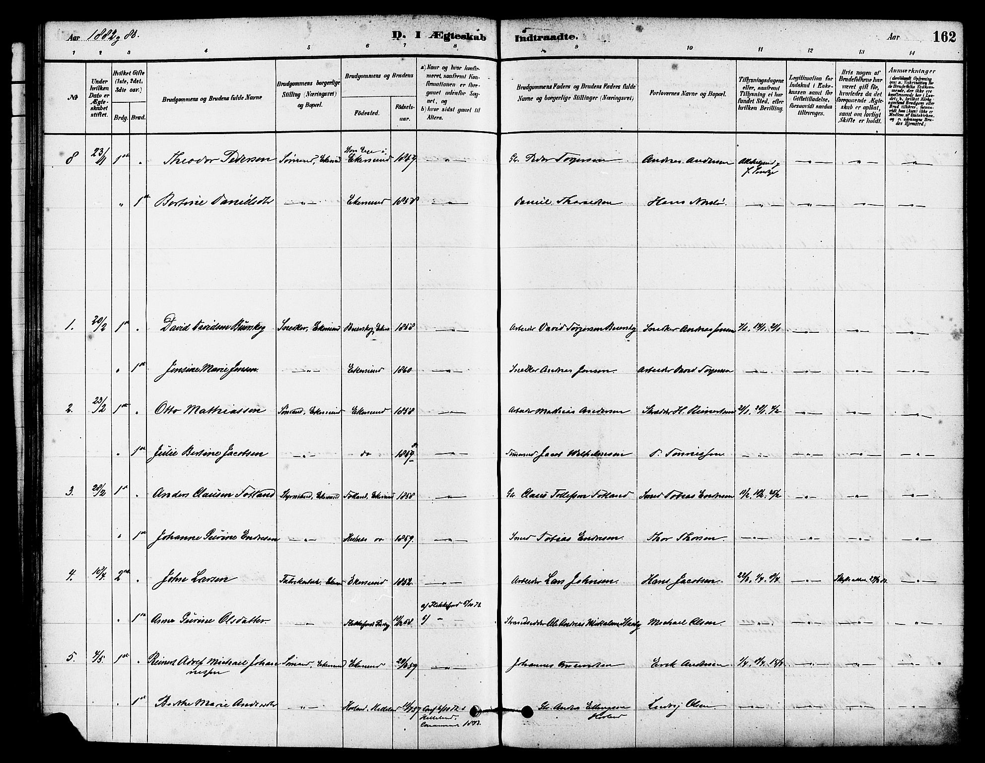 Eigersund sokneprestkontor, AV/SAST-A-101807/S08/L0015: Parish register (official) no. A 15, 1879-1892, p. 162