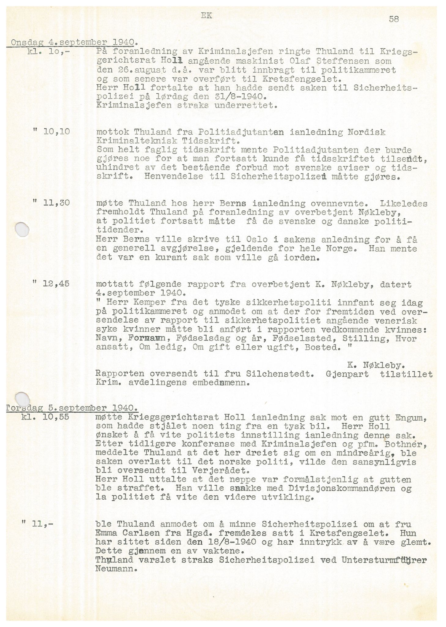 Bergen politikammer / politidistrikt, AV/SAB-A-60401/Y/Ye/L0001: Avskrift av krigsdagbok av Dankert Thuland, 1940-1941, p. 58