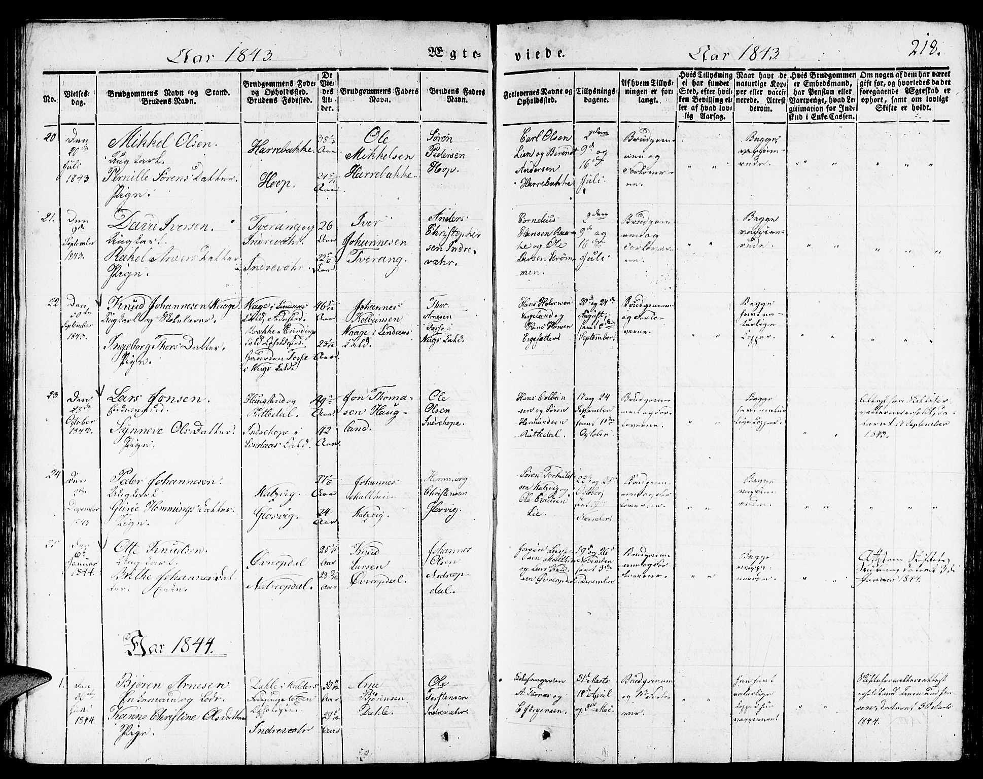 Gulen sokneprestembete, AV/SAB-A-80201/H/Haa/Haaa/L0020: Parish register (official) no. A 20, 1837-1847, p. 218