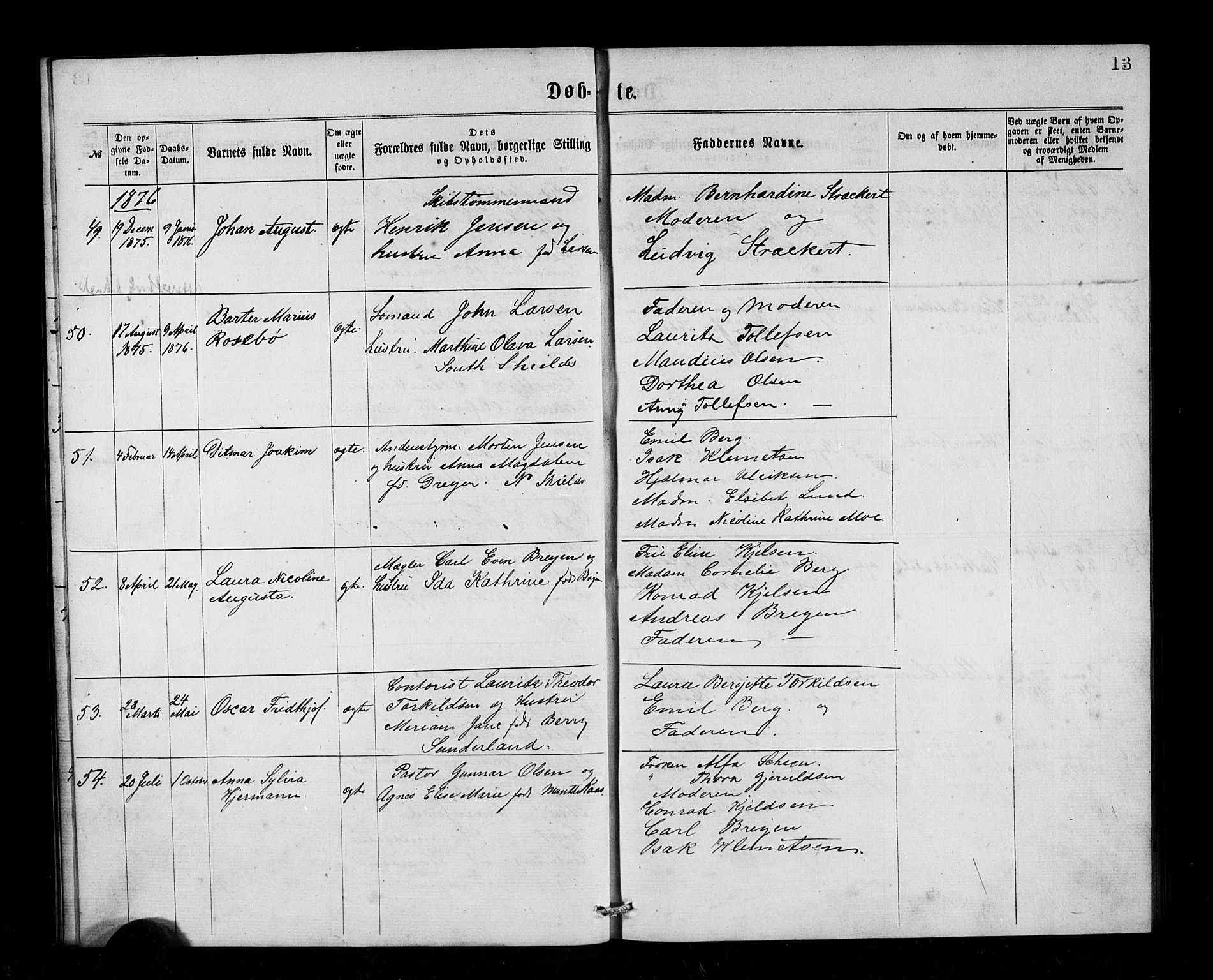Den norske sjømannsmisjon i utlandet/Tyne-havnene (North Shields og New Castle), SAB/SAB/PA-0101/H/Ha/L0001: Parish register (official) no. A 1, 1865-1883, p. 13
