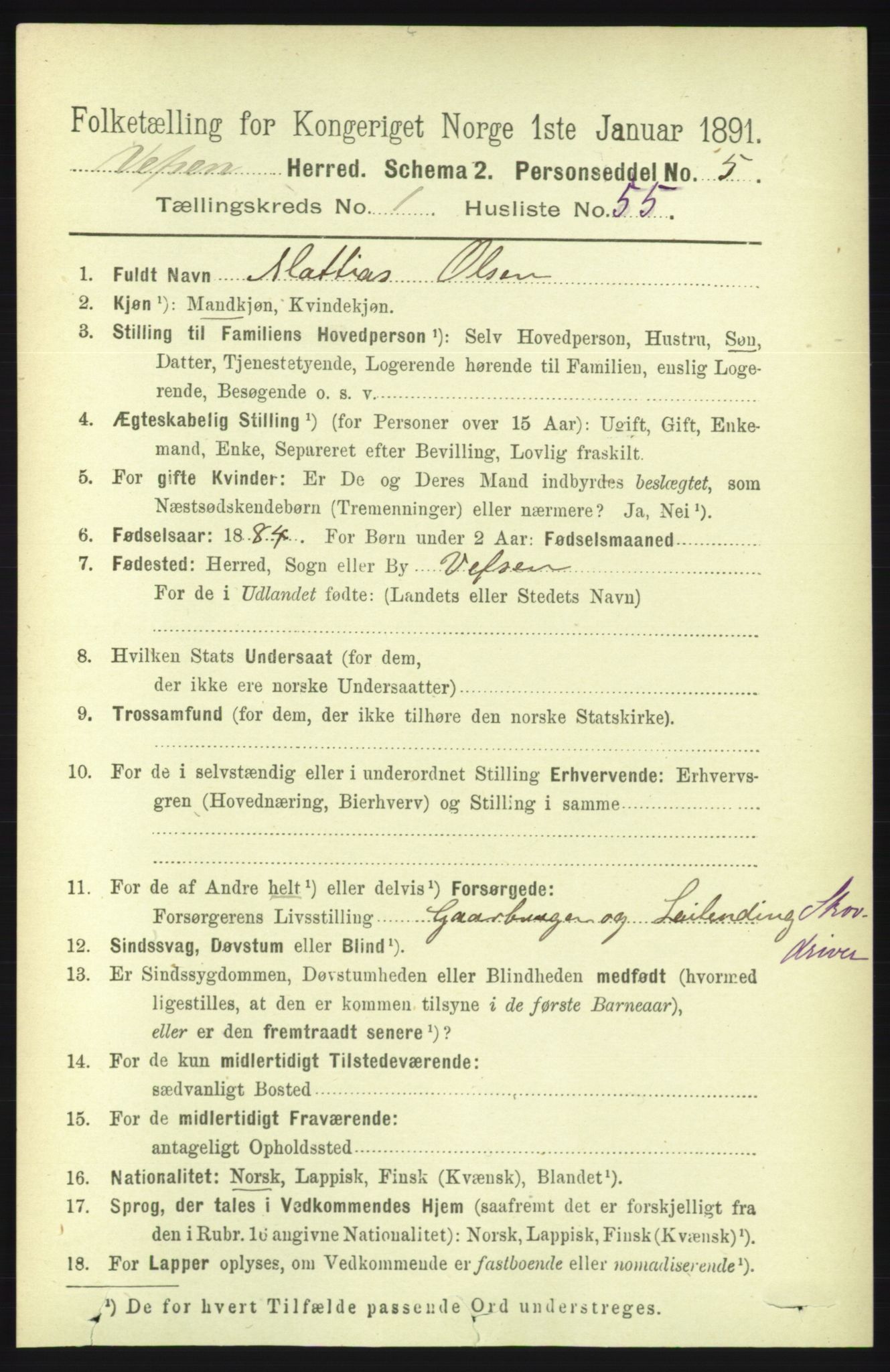 RA, 1891 census for 1824 Vefsn, 1891, p. 524