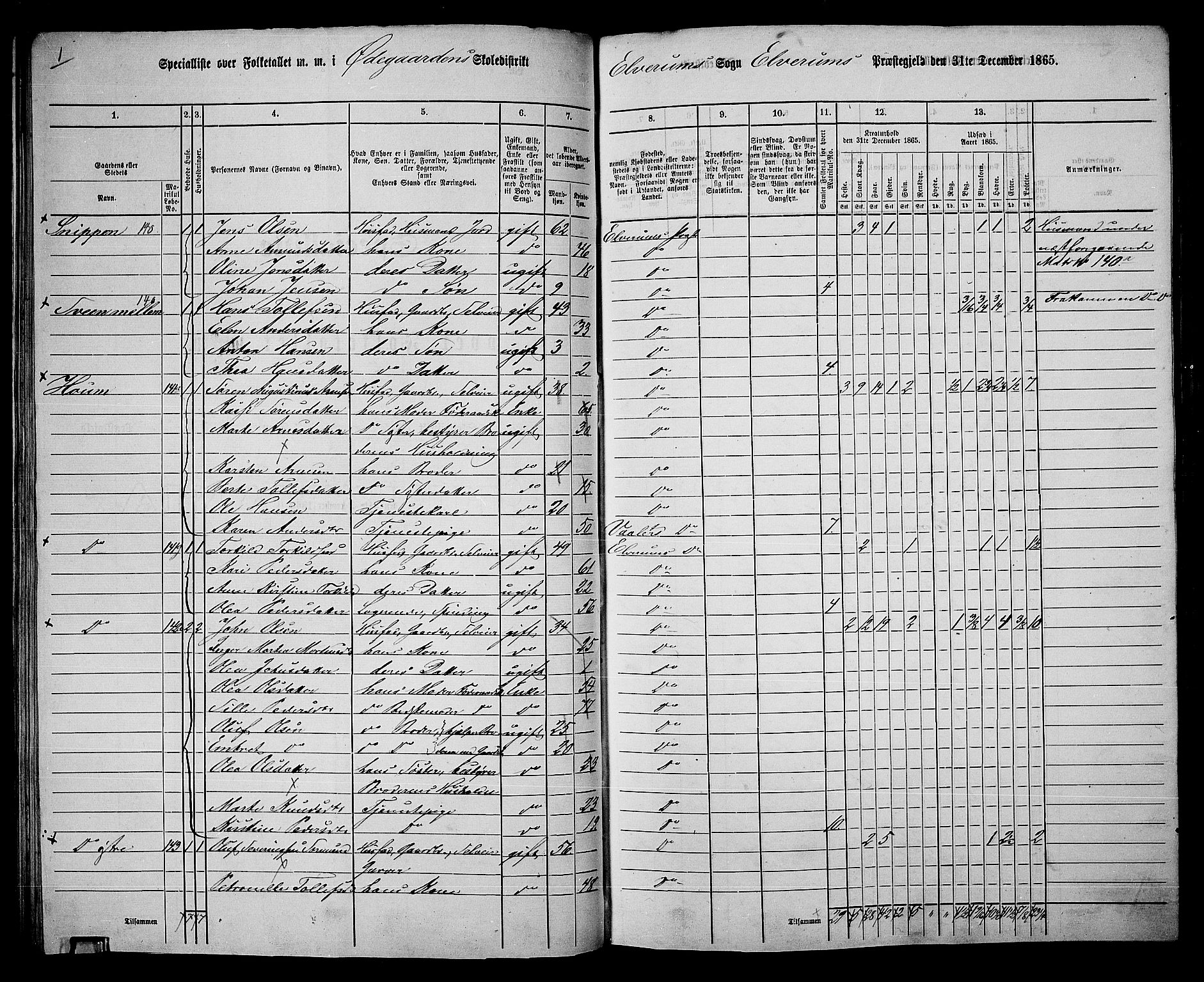 RA, 1865 census for Elverum, 1865, p. 82