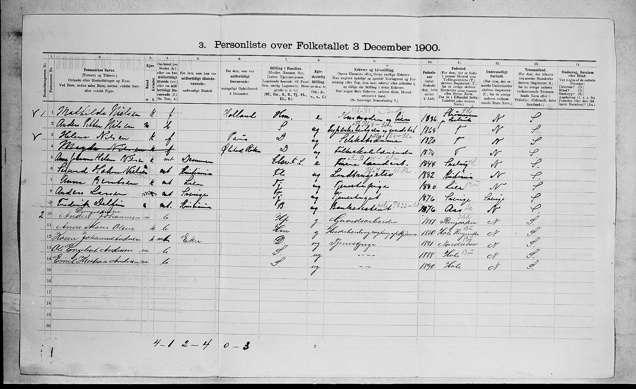 RA, 1900 census for Røyken, 1900, p. 139