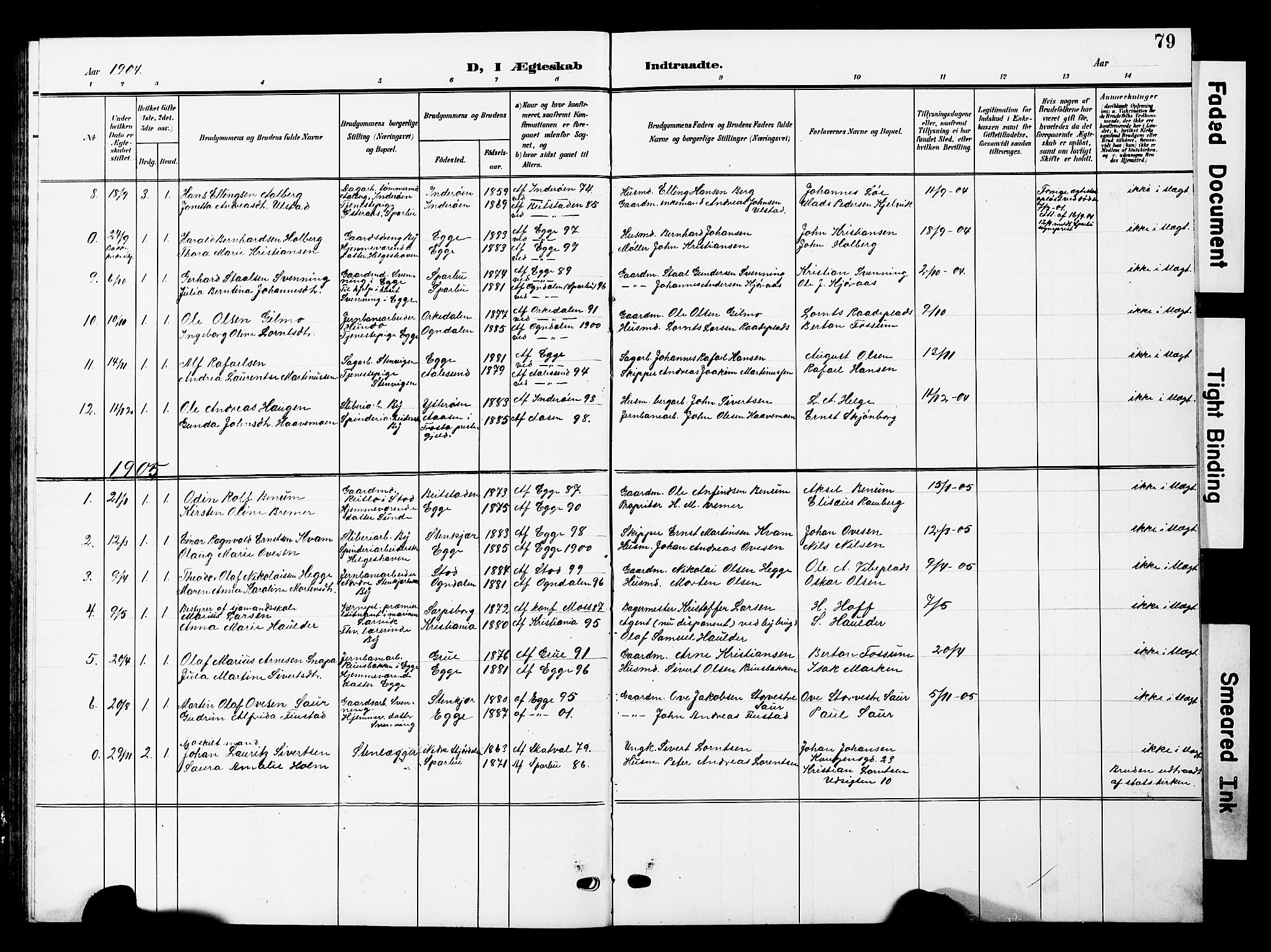 Ministerialprotokoller, klokkerbøker og fødselsregistre - Nord-Trøndelag, SAT/A-1458/740/L0381: Parish register (copy) no. 740C02, 1903-1914, p. 79