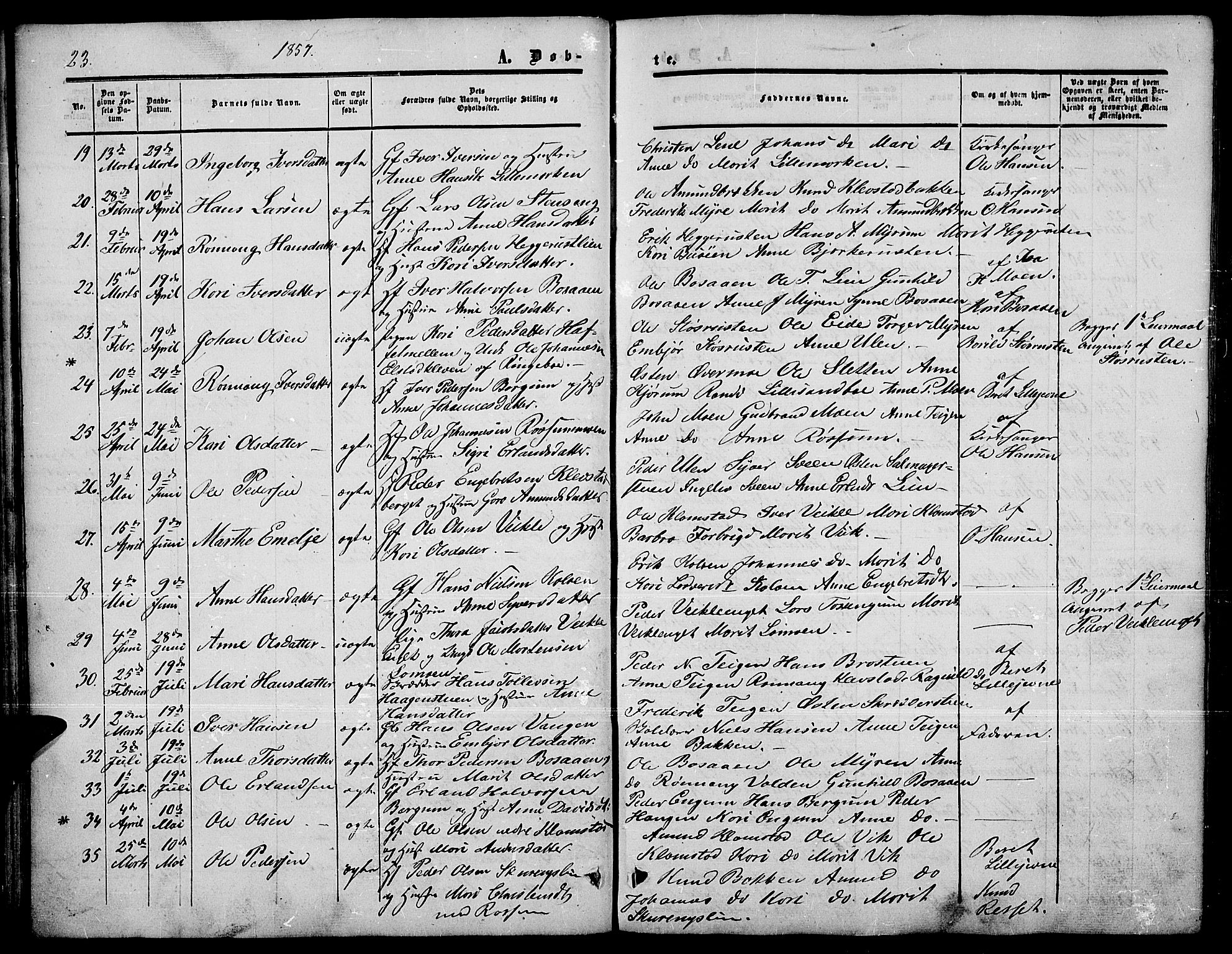 Nord-Fron prestekontor, SAH/PREST-080/H/Ha/Hab/L0003: Parish register (copy) no. 3, 1851-1886, p. 23