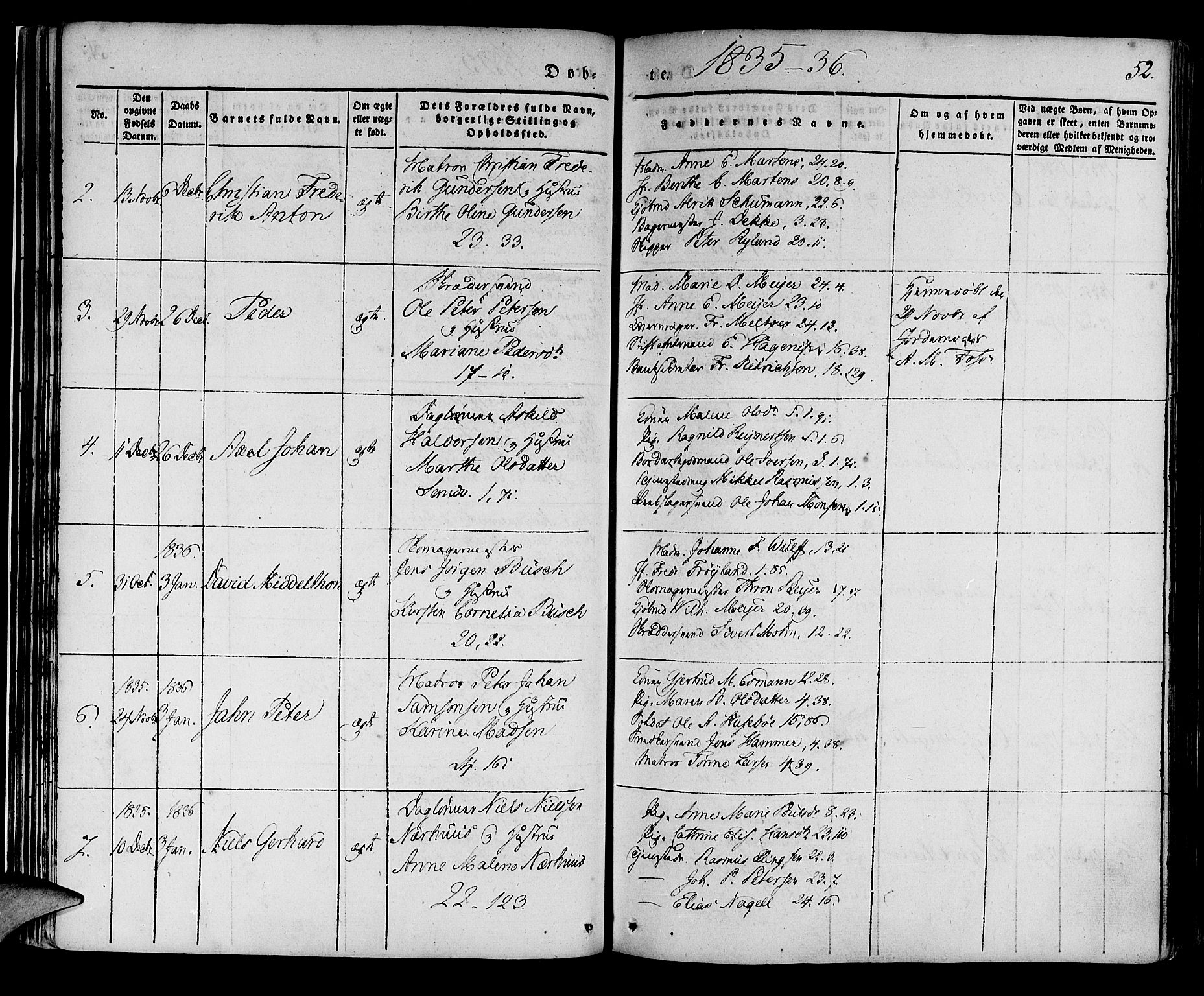 Korskirken sokneprestembete, AV/SAB-A-76101/H/Haa/L0015: Parish register (official) no. B 1, 1833-1841, p. 52