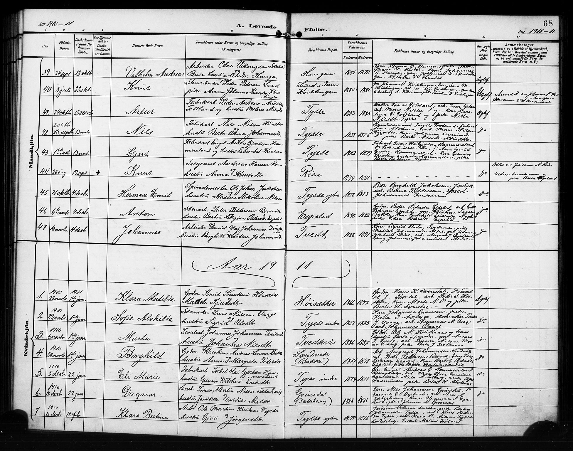 Samnanger Sokneprestembete, SAB/A-77501/H/Hab: Parish register (copy) no. A 3, 1898-1914, p. 68
