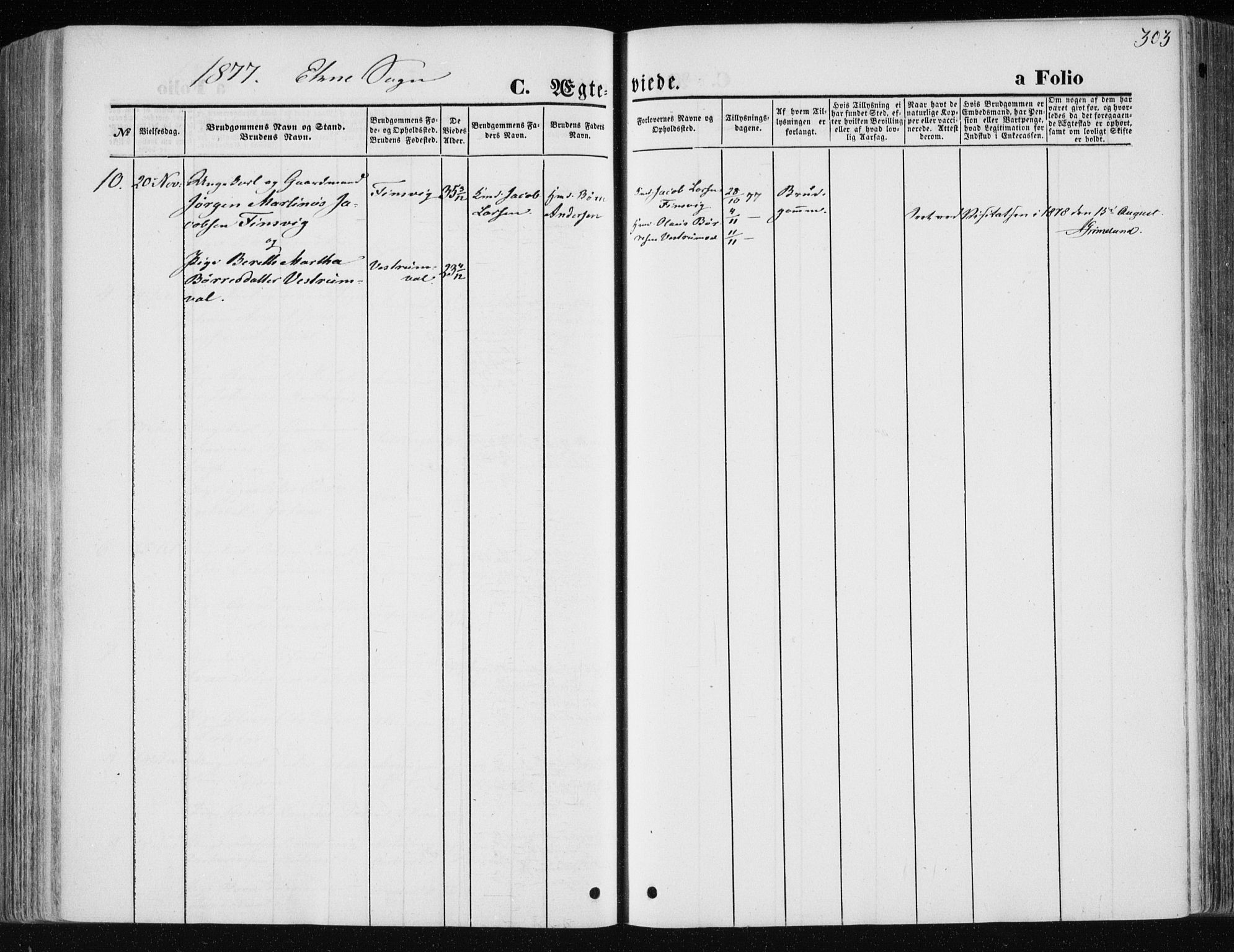 Ministerialprotokoller, klokkerbøker og fødselsregistre - Nord-Trøndelag, SAT/A-1458/717/L0158: Parish register (official) no. 717A08 /2, 1863-1877, p. 303