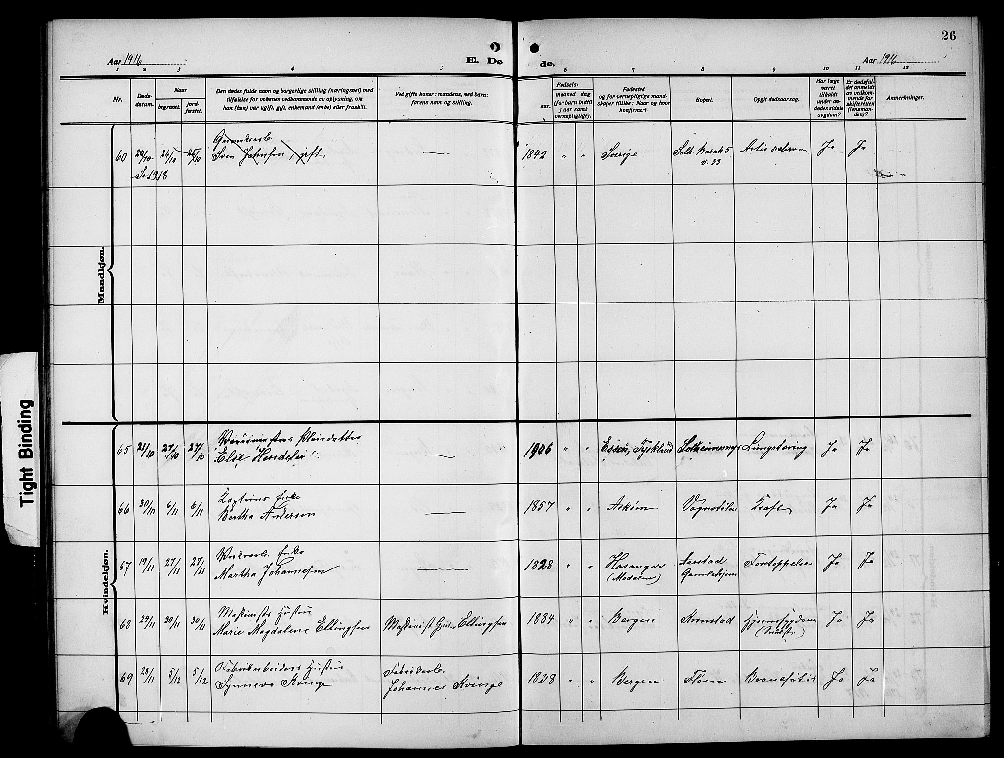 Årstad Sokneprestembete, AV/SAB-A-79301/H/Hab/L0024: Parish register (copy) no. D 1, 1915-1922, p. 26