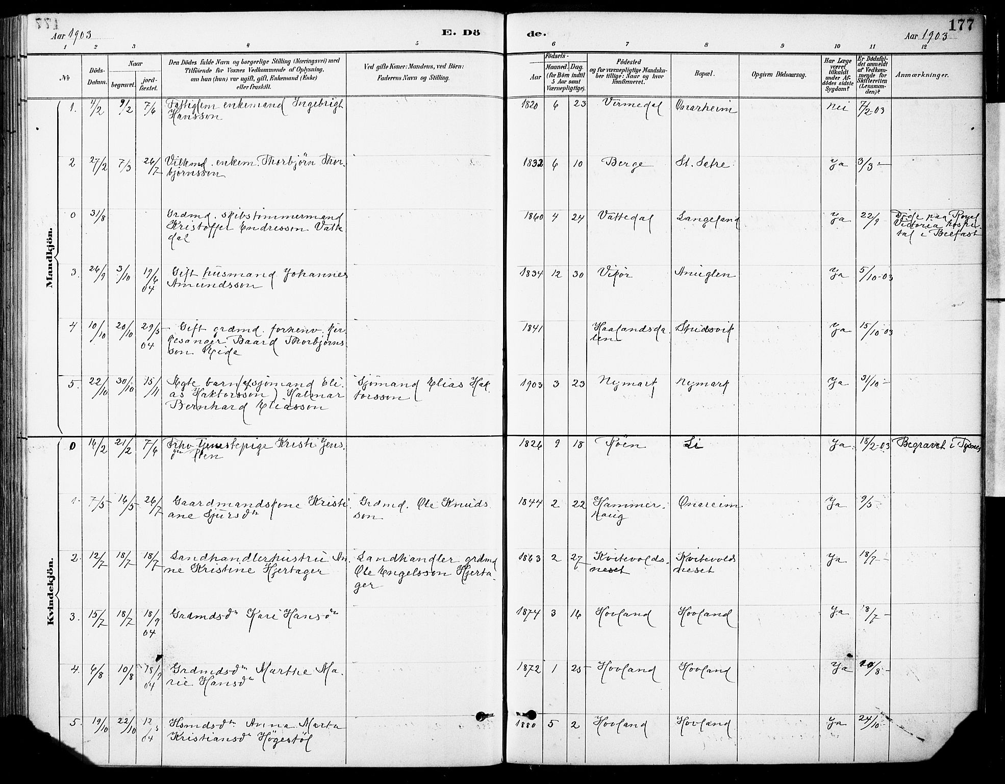 Tysnes sokneprestembete, SAB/A-78601/H/Haa: Parish register (official) no. C 1, 1887-1912, p. 177