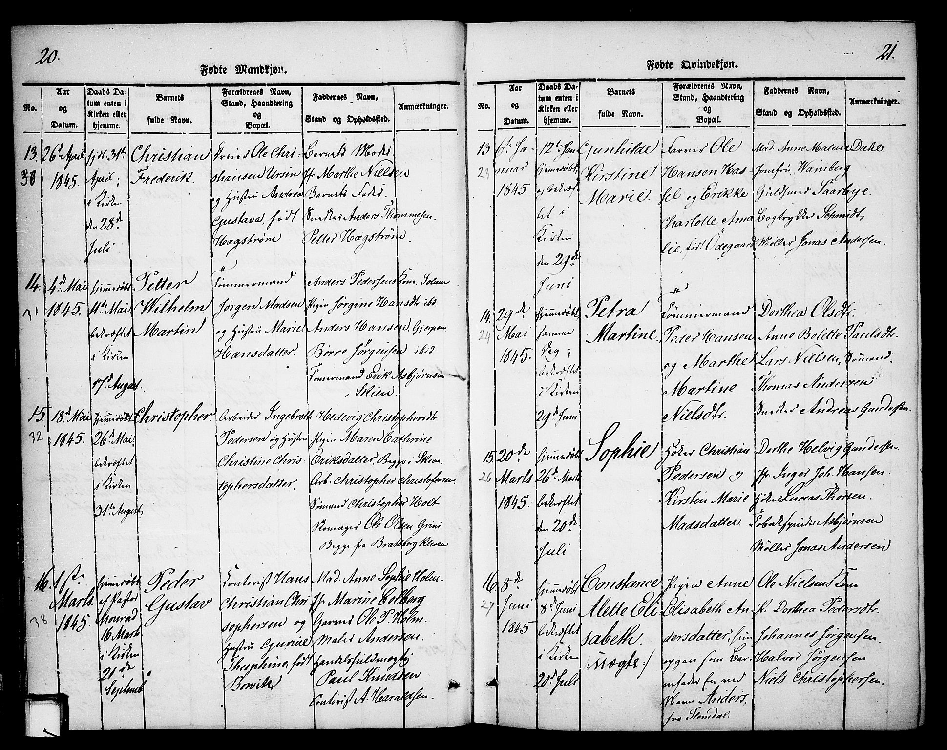 Skien kirkebøker, SAKO/A-302/F/Fa/L0006b: Parish register (official) no. 6B, 1843-1846, p. 20-21