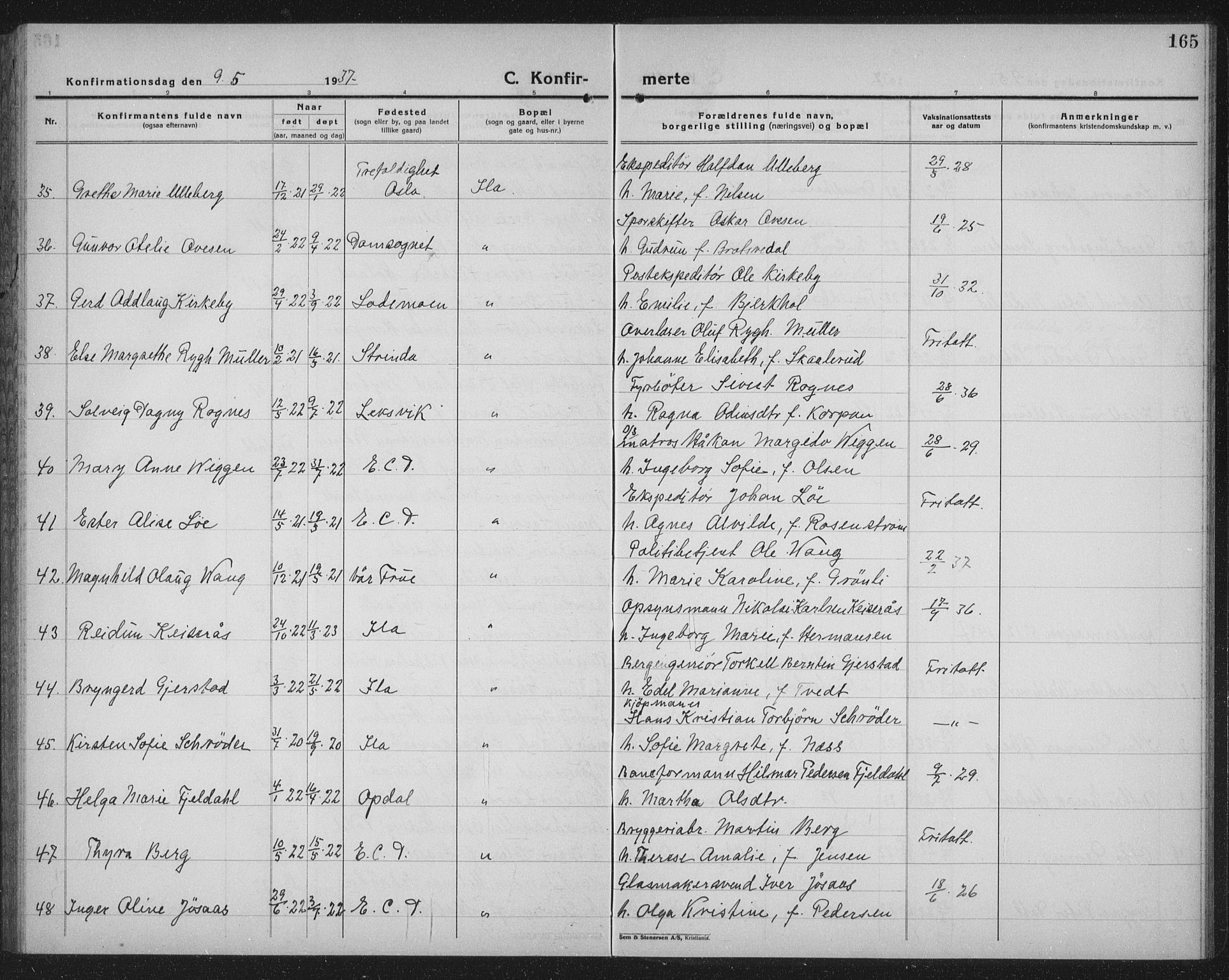 Ministerialprotokoller, klokkerbøker og fødselsregistre - Sør-Trøndelag, SAT/A-1456/603/L0175: Parish register (copy) no. 603C03, 1923-1941, p. 165