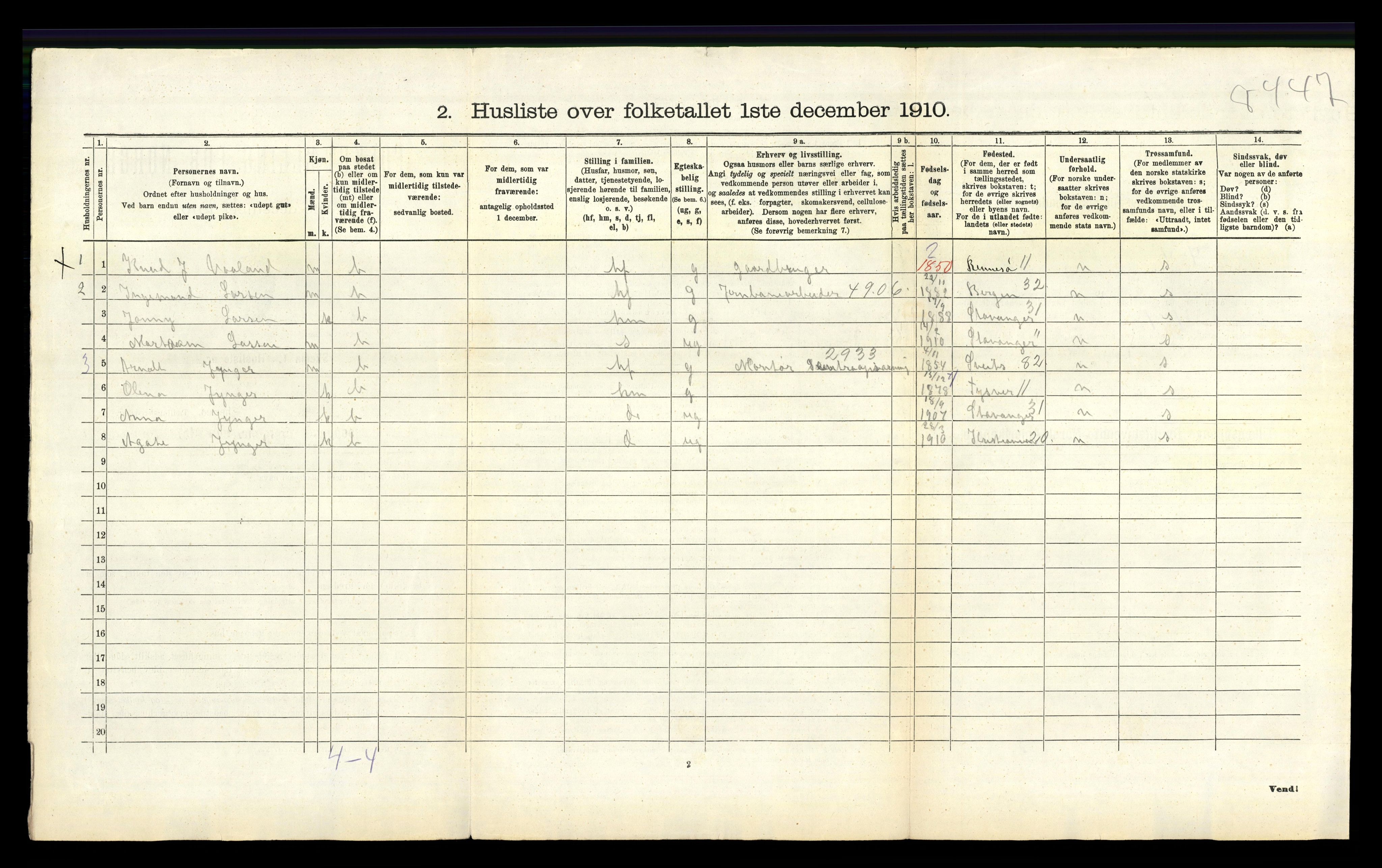 RA, 1910 census for Hetland, 1910, p. 1156