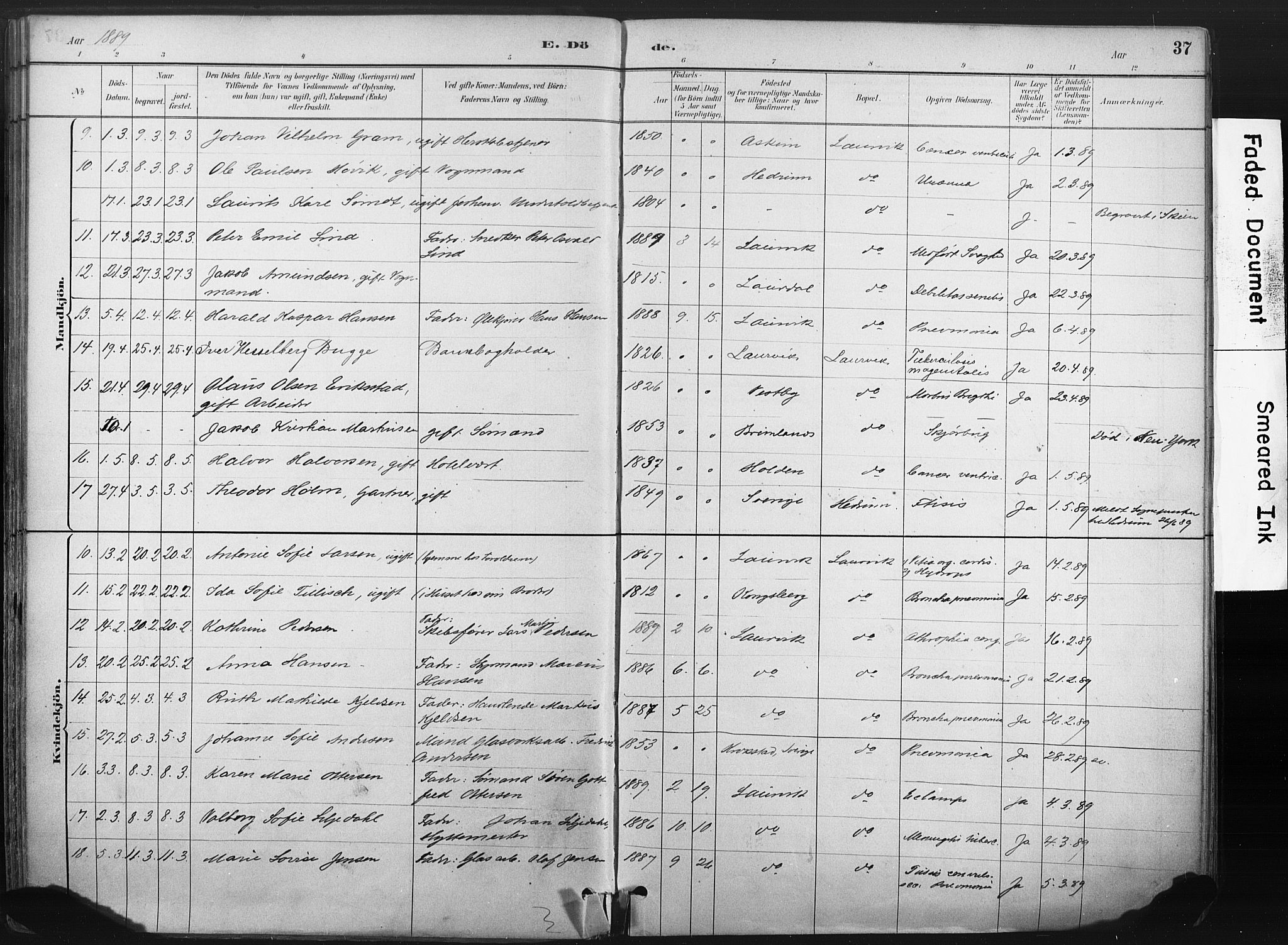 Larvik kirkebøker, AV/SAKO-A-352/F/Fa/L0010: Parish register (official) no. I 10, 1884-1910, p. 37