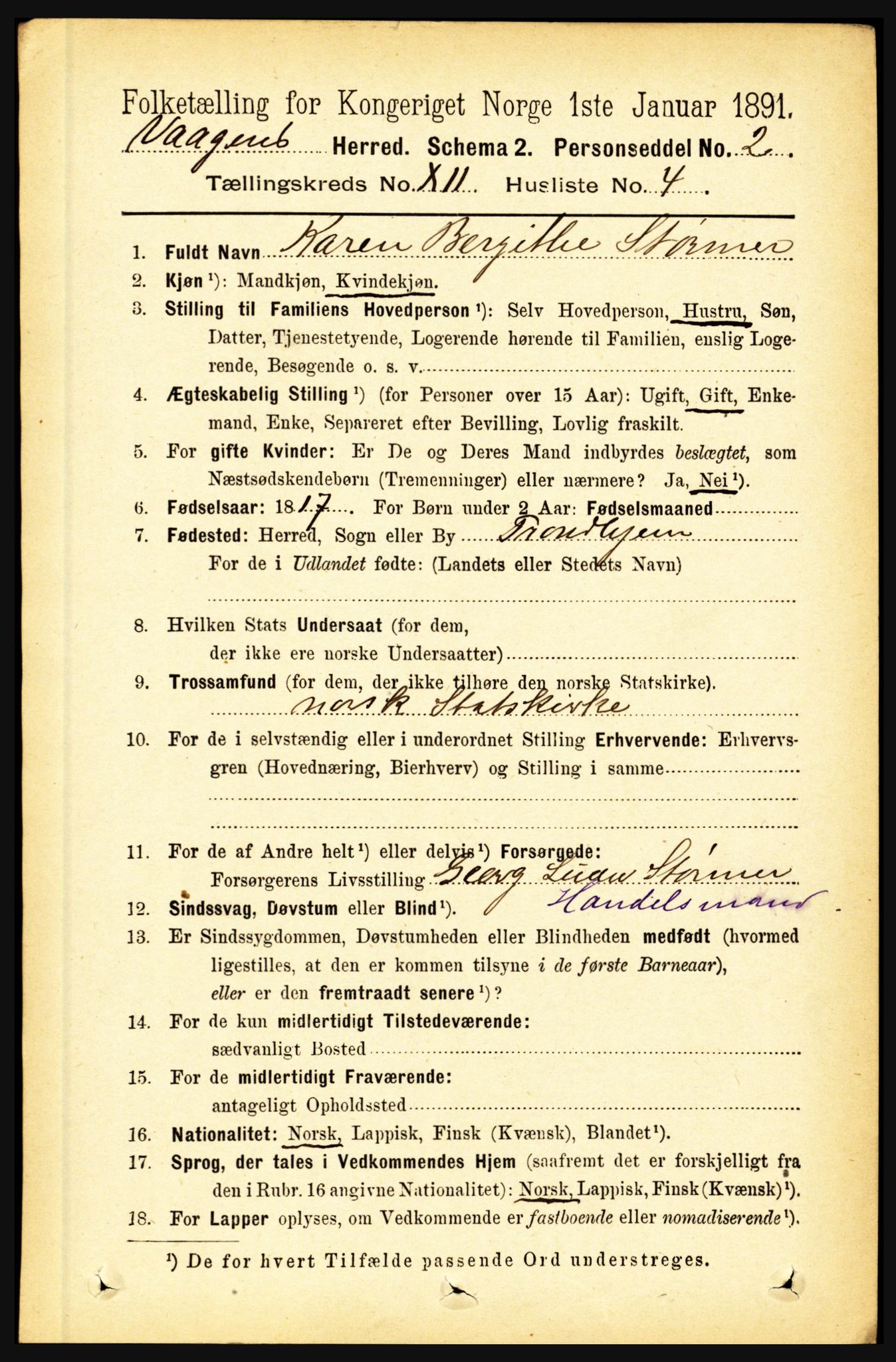 RA, 1891 census for 1865 Vågan, 1891, p. 2914