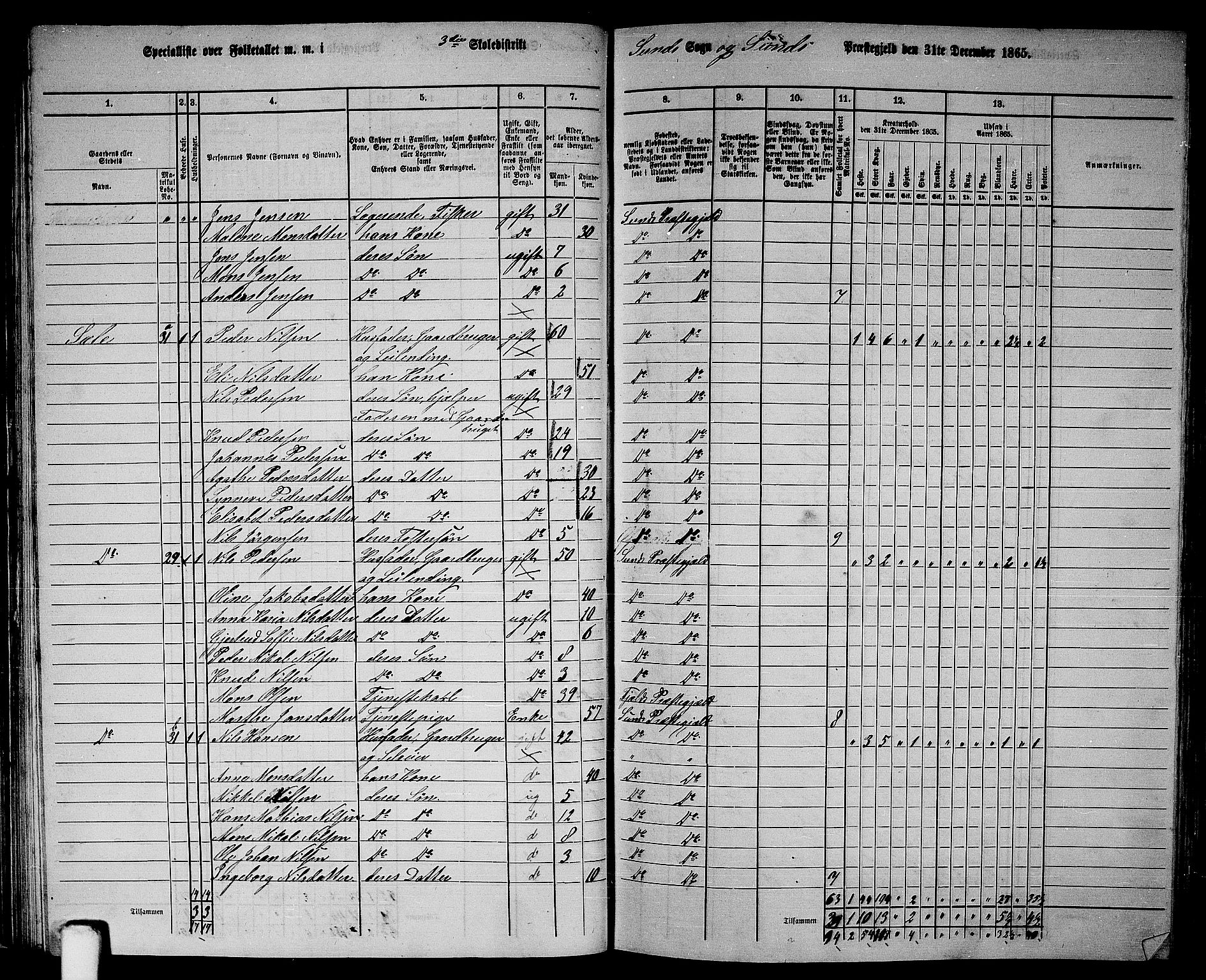 RA, 1865 census for Sund, 1865, p. 49