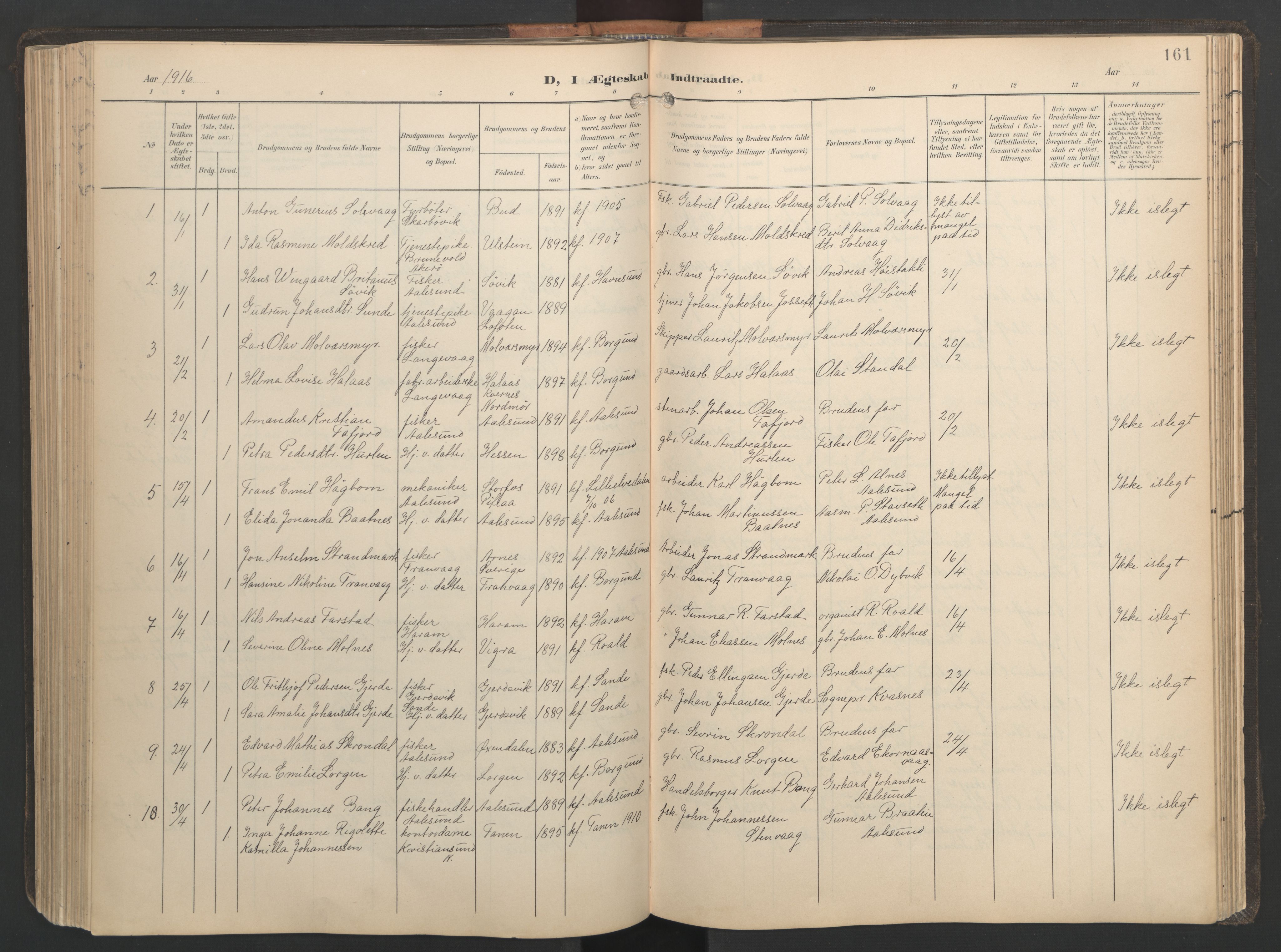 Ministerialprotokoller, klokkerbøker og fødselsregistre - Møre og Romsdal, AV/SAT-A-1454/528/L0433: Parish register (copy) no. 528C14, 1899-1922, p. 161