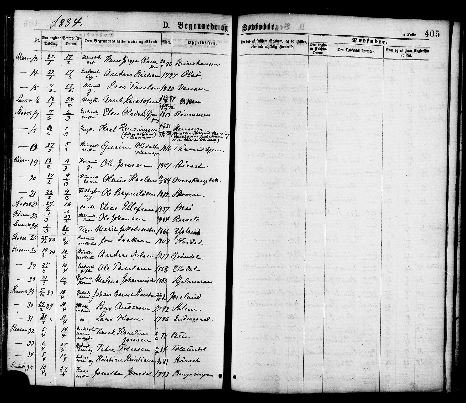 Ministerialprotokoller, klokkerbøker og fødselsregistre - Sør-Trøndelag, SAT/A-1456/646/L0613: Parish register (official) no. 646A11, 1870-1884, p. 405