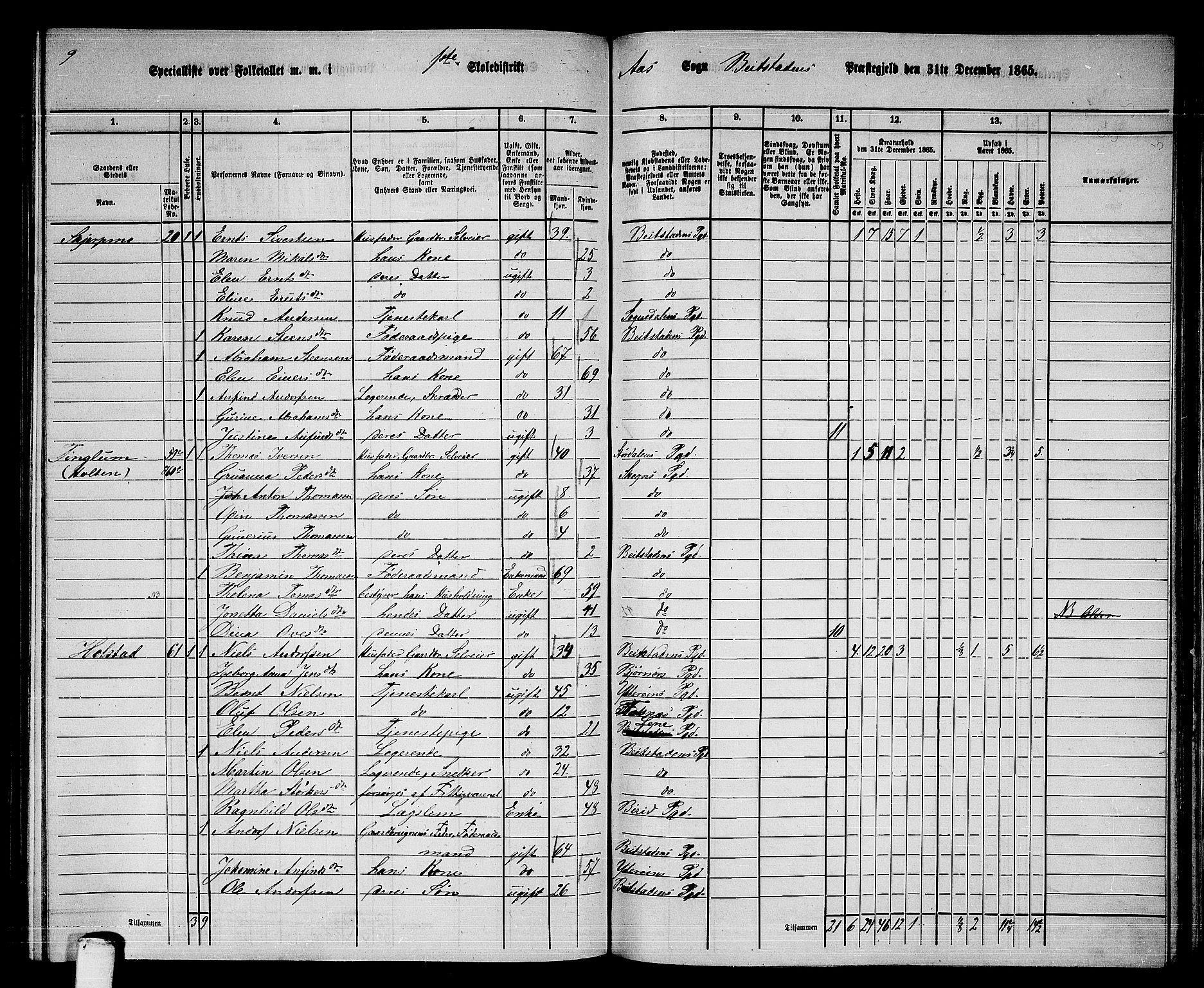 RA, 1865 census for Beitstad, 1865, p. 151