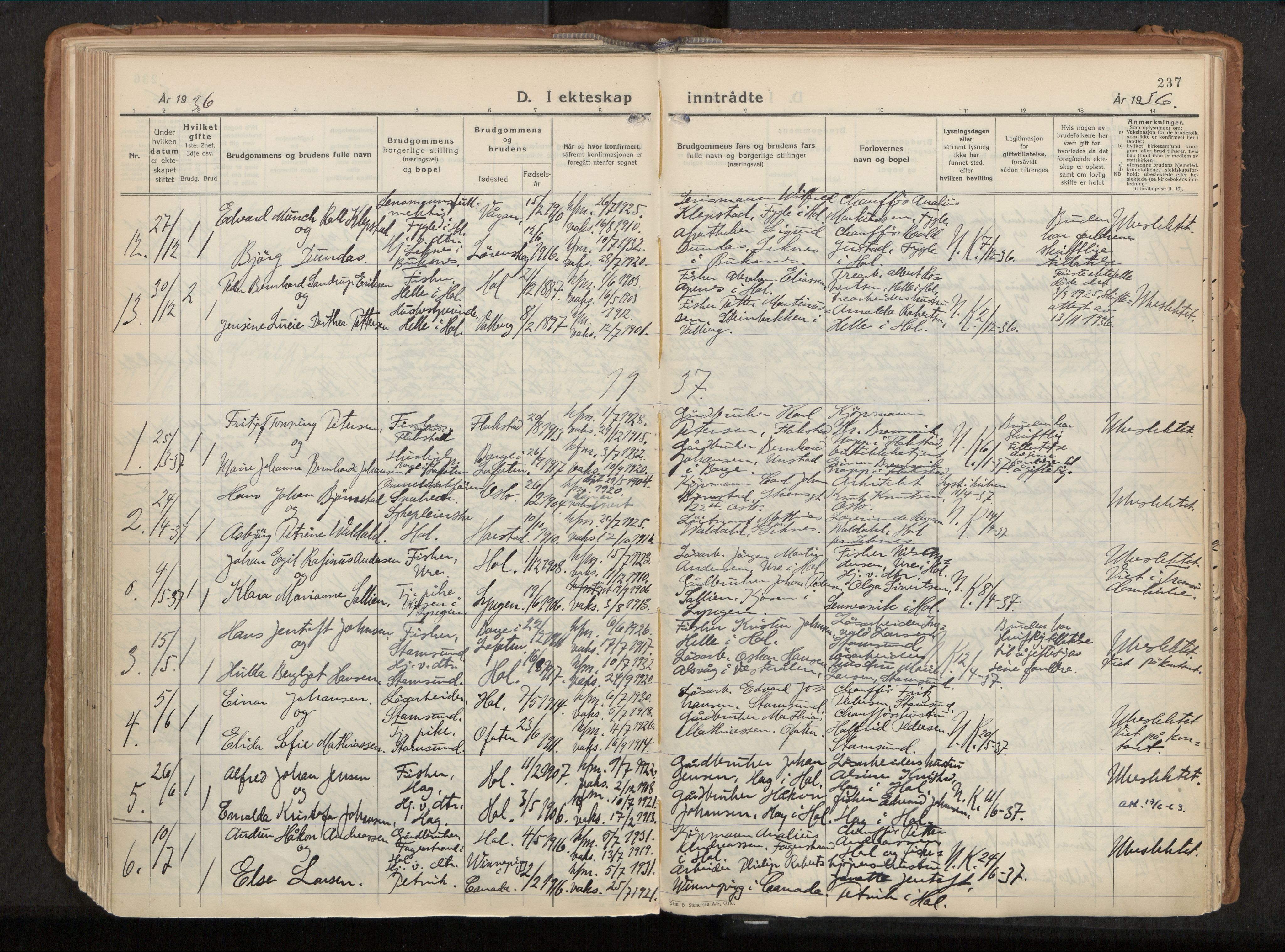 Ministerialprotokoller, klokkerbøker og fødselsregistre - Nordland, SAT/A-1459/882/L1182: Parish register (official) no. 882A04, 1932-1950, p. 237