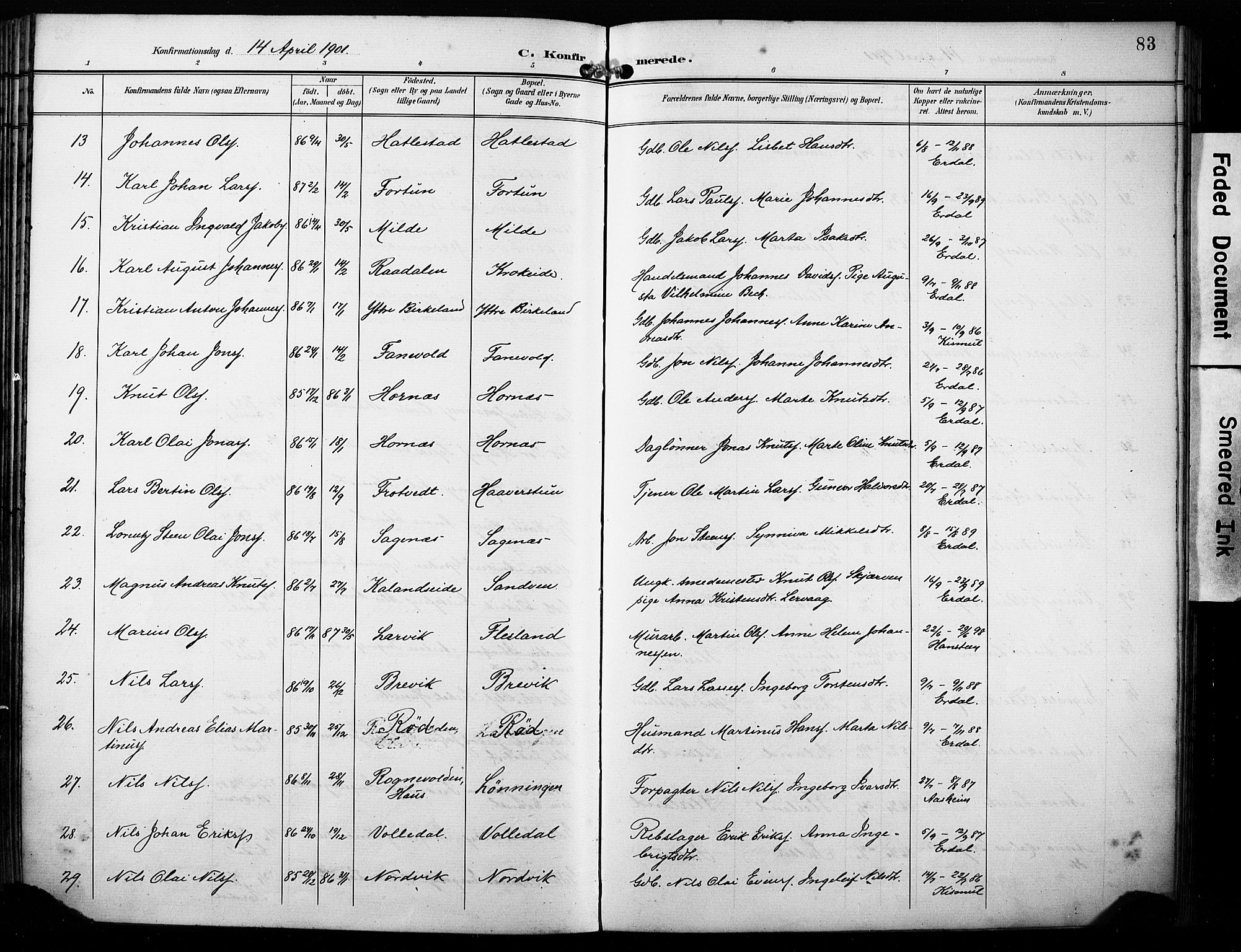 Fana Sokneprestembete, AV/SAB-A-75101/H/Haa/Haab/L0003: Parish register (official) no. B 3, 1898-1907, p. 83