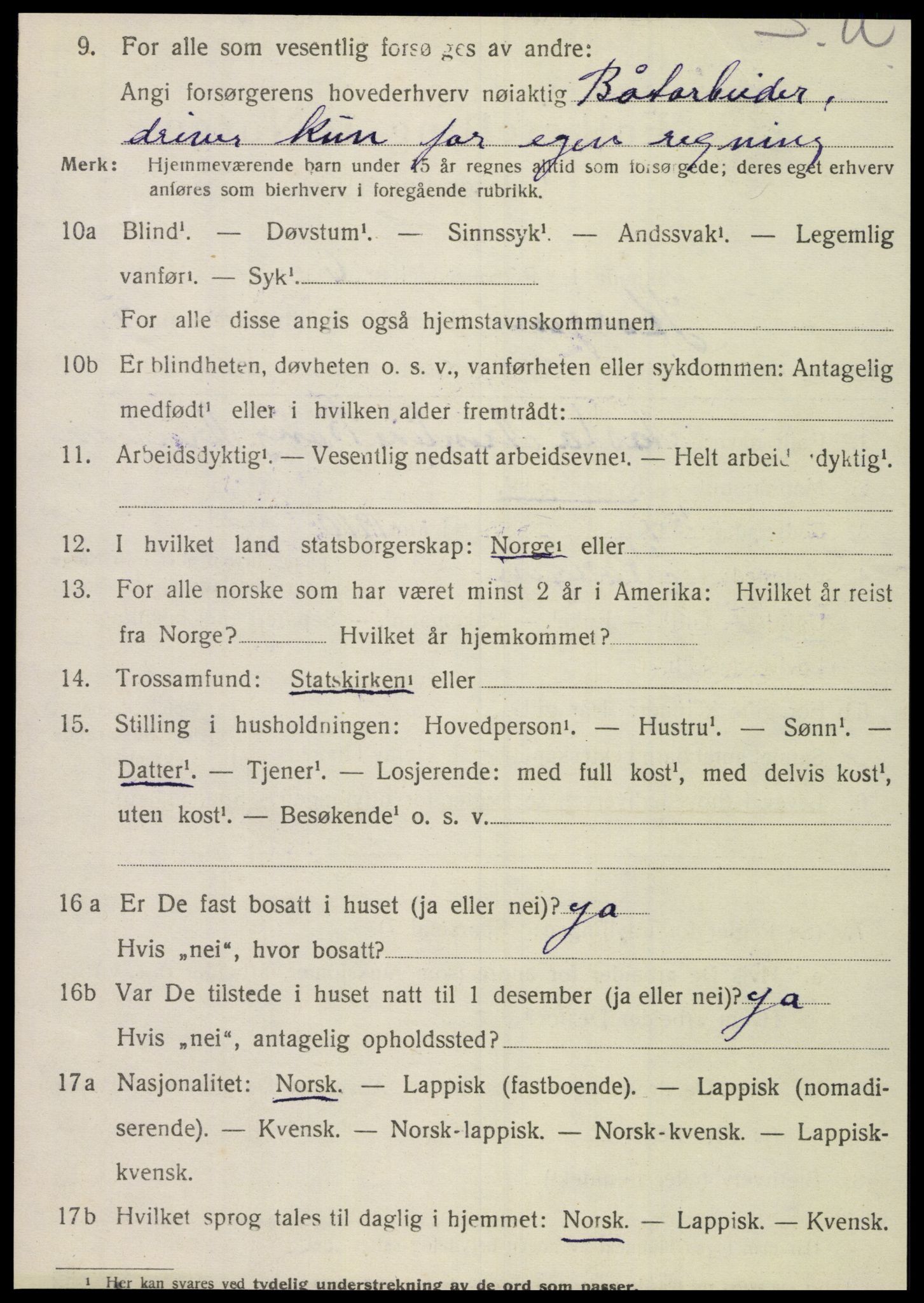 SAT, 1920 census for Korgen, 1920, p. 2399