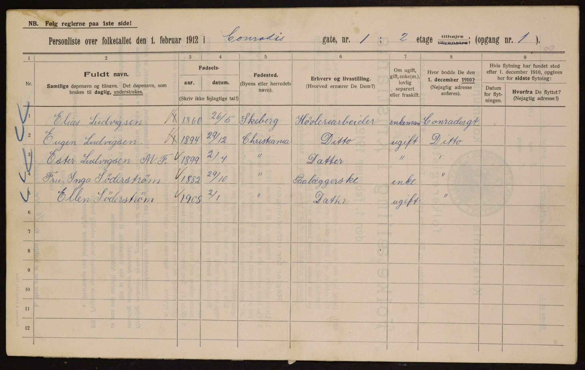 OBA, Municipal Census 1912 for Kristiania, 1912, p. 13184