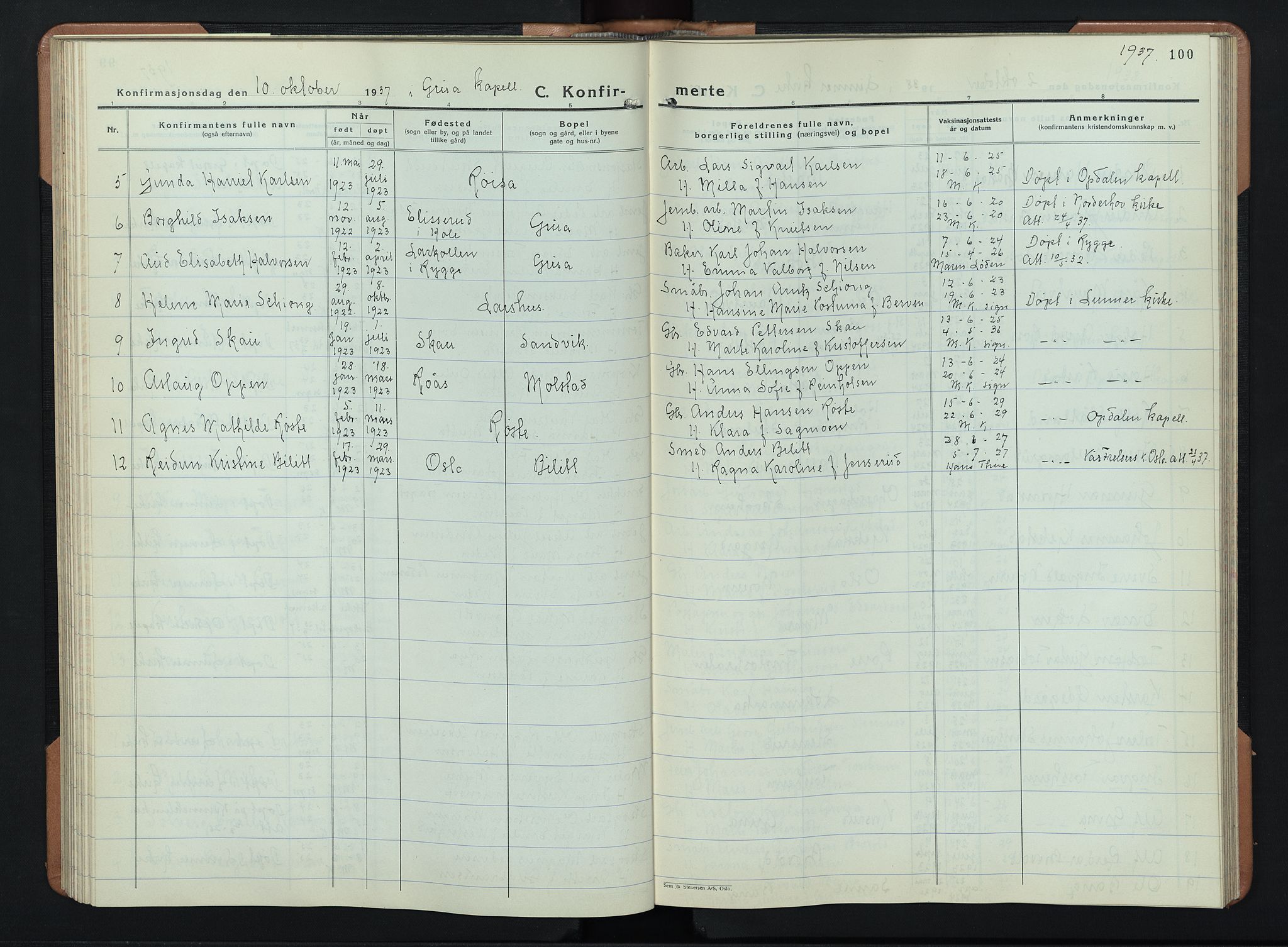 Lunner prestekontor, AV/SAH-PREST-118/H/Ha/Hab/L0003: Parish register (copy) no. 3, 1933-1945, p. 100