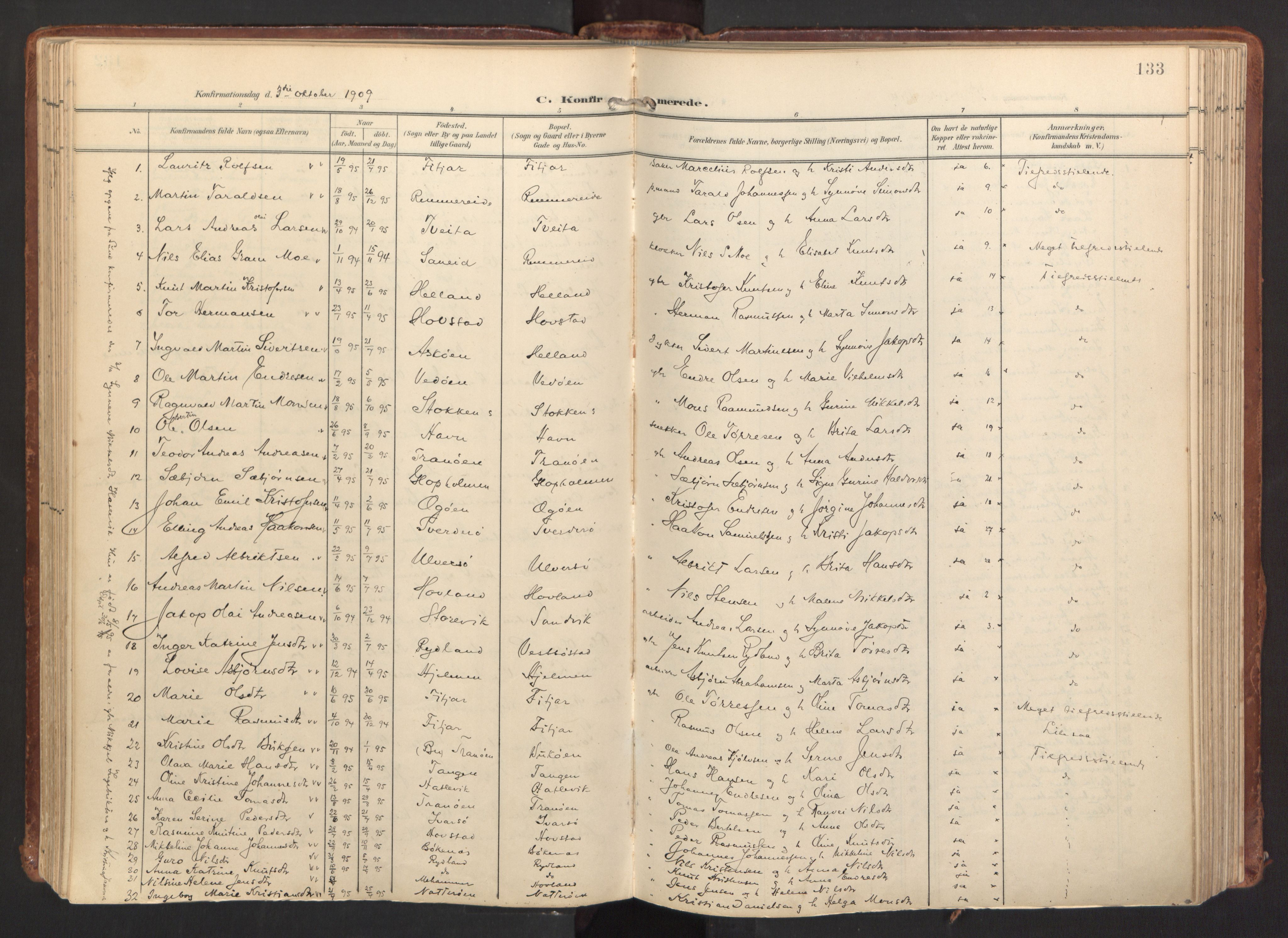Fitjar sokneprestembete, SAB/A-99926: Parish register (official) no. A 3, 1900-1918, p. 133