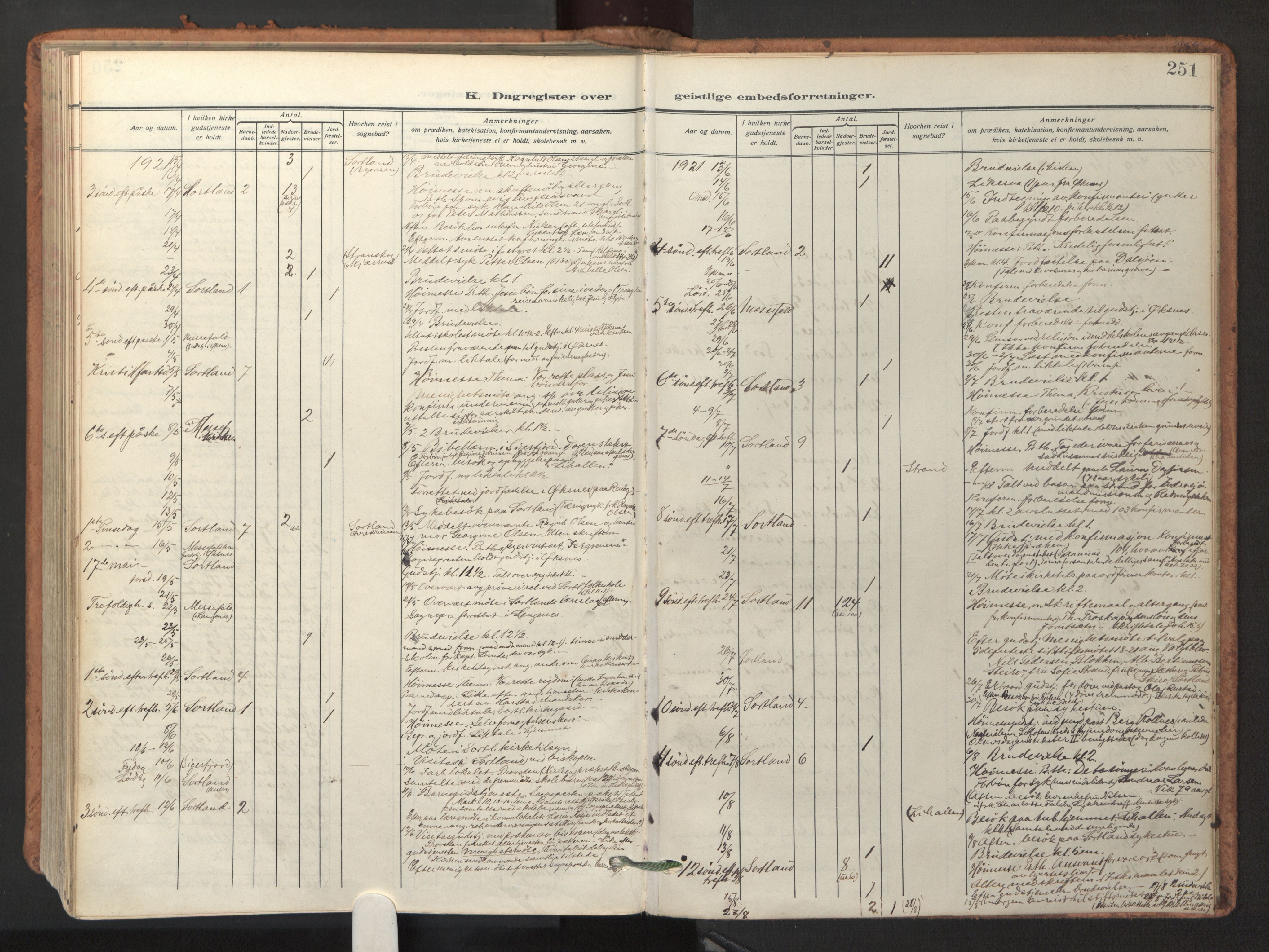 Ministerialprotokoller, klokkerbøker og fødselsregistre - Nordland, AV/SAT-A-1459/895/L1374: Parish register (official) no. 895A09, 1915-1925, p. 251