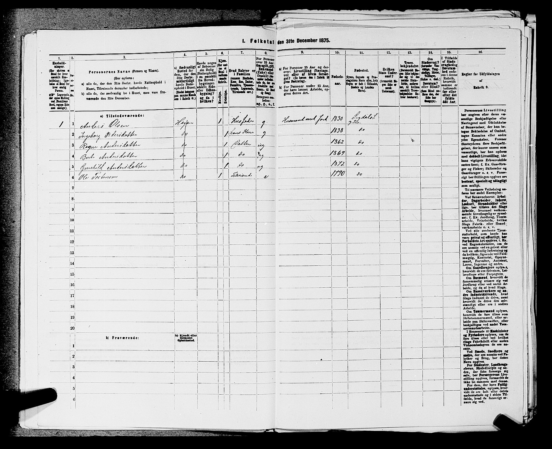 SAKO, 1875 census for 0621P Sigdal, 1875, p. 430