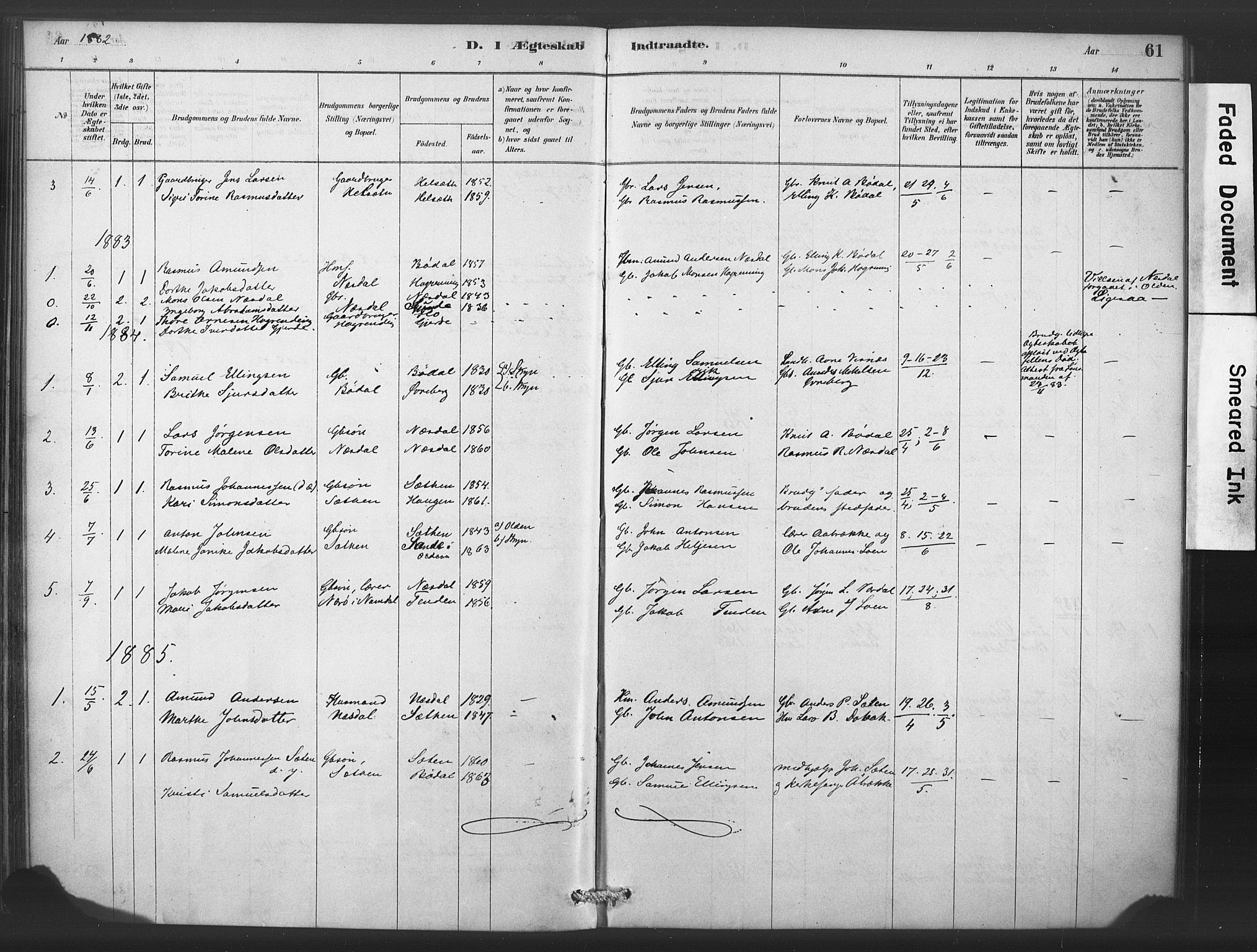 Stryn Sokneprestembete, AV/SAB-A-82501: Parish register (official) no. C 1, 1878-1907, p. 61