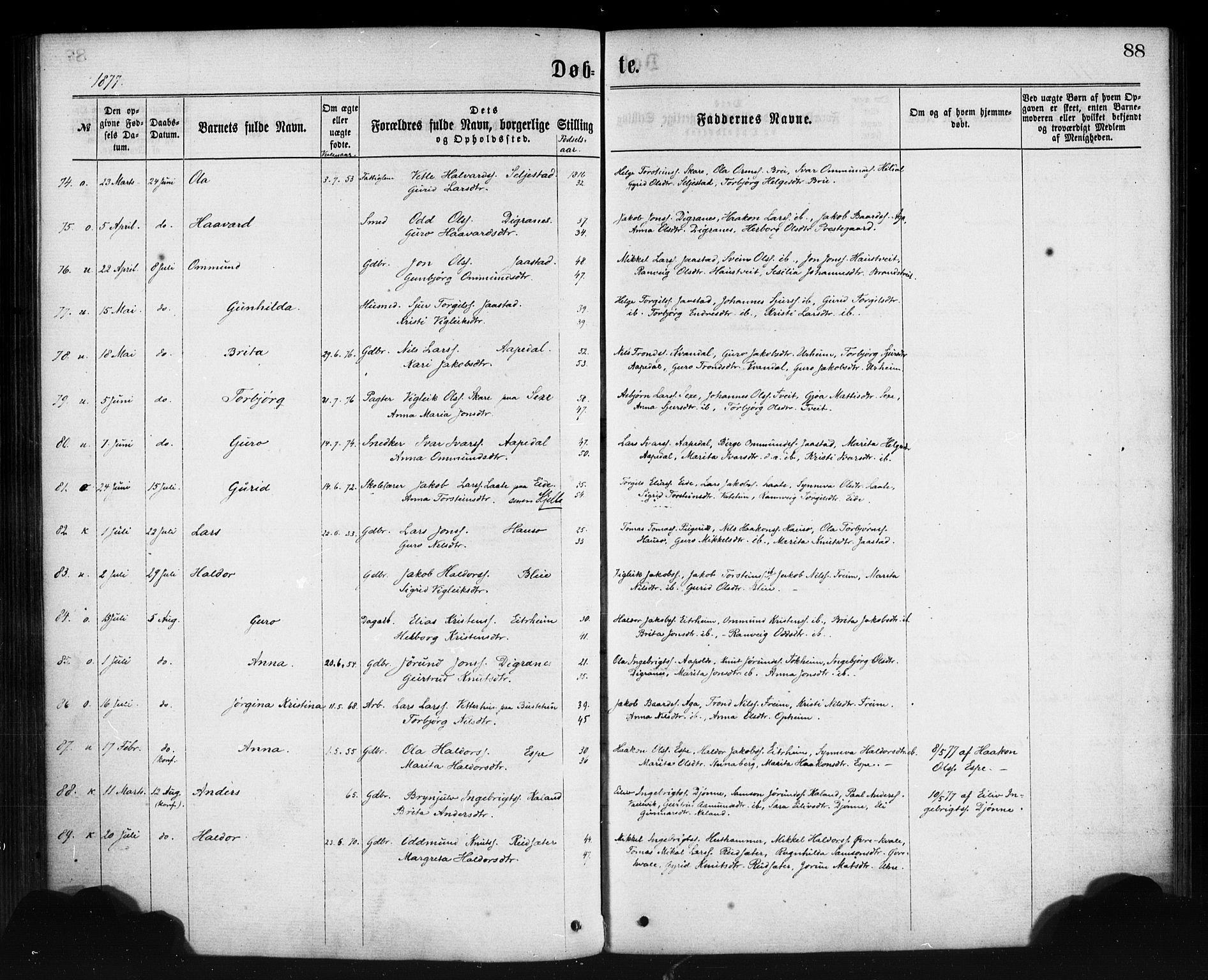 Ullensvang sokneprestembete, AV/SAB-A-78701/H/Haa: Parish register (official) no. A 12, 1867-1881, p. 88